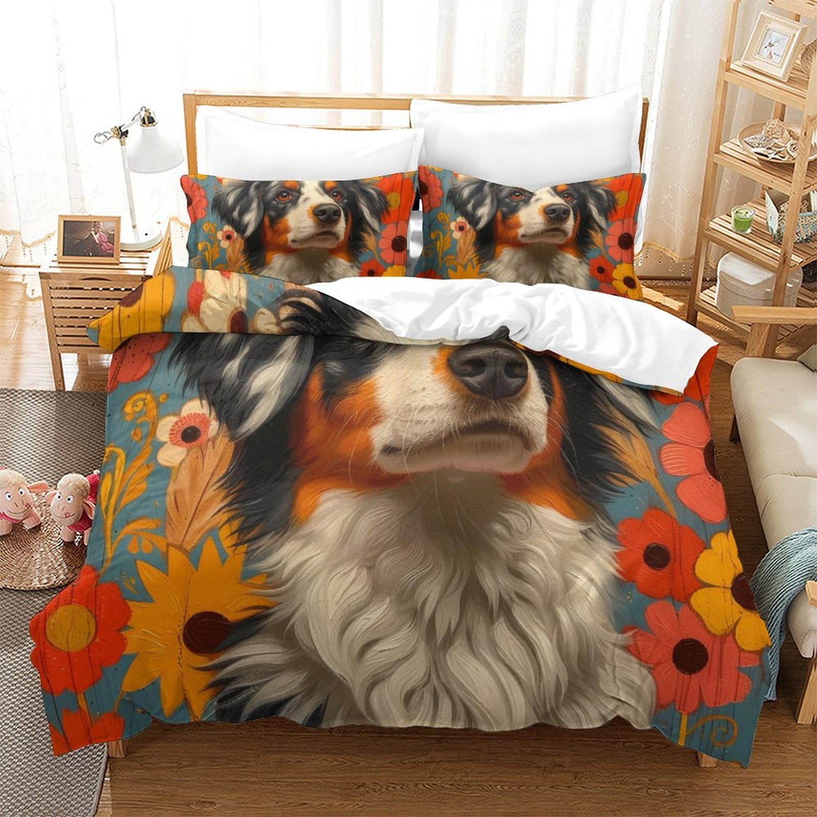 Housse de couette 3D Berger Australien Super King en microfibre