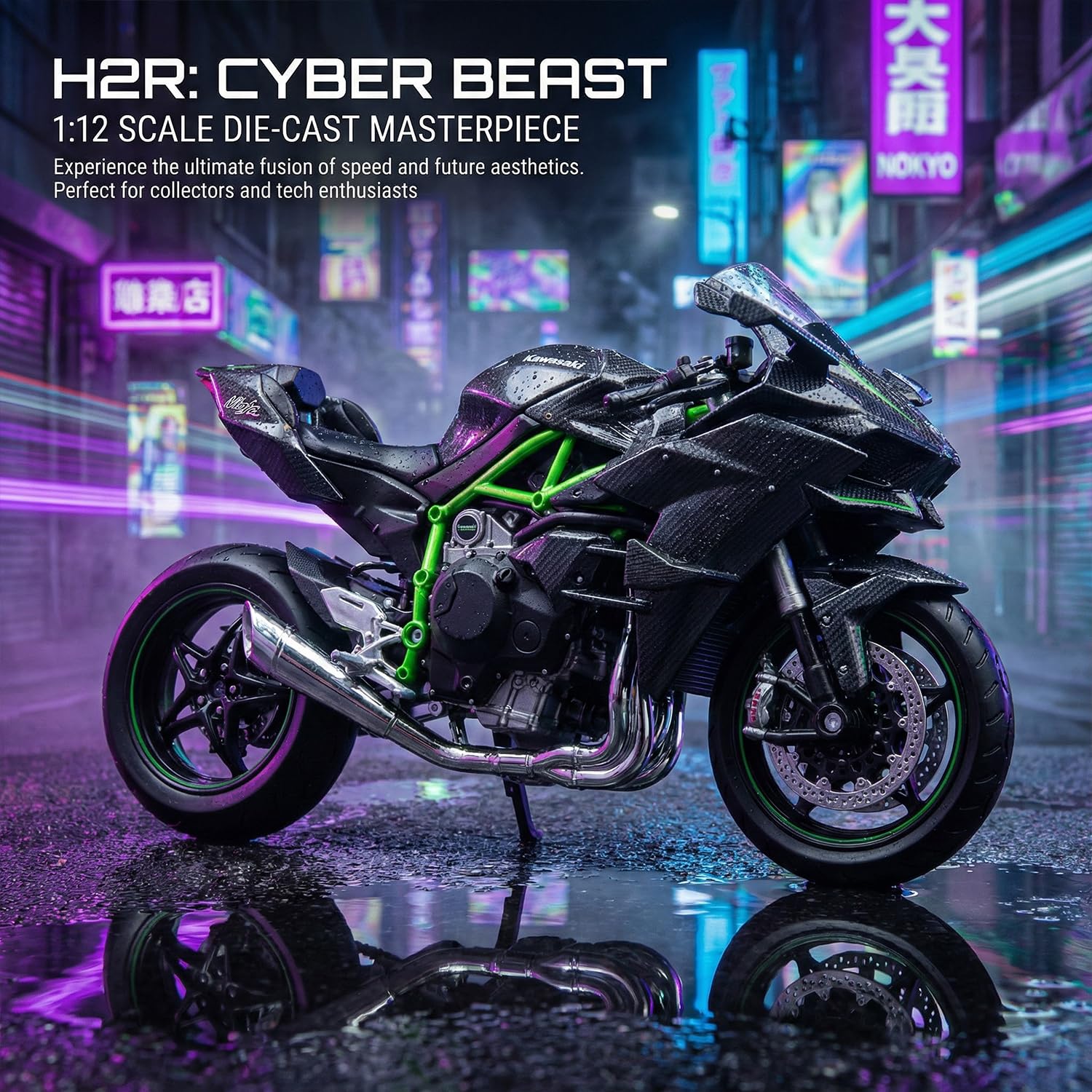 Compatibile per moto Kawasaki Ninja H2R 1:12 giocattolo in metallo pressofuso mini moto giocattolo per ragazzi e adulti nero modello moto regalo da collezione