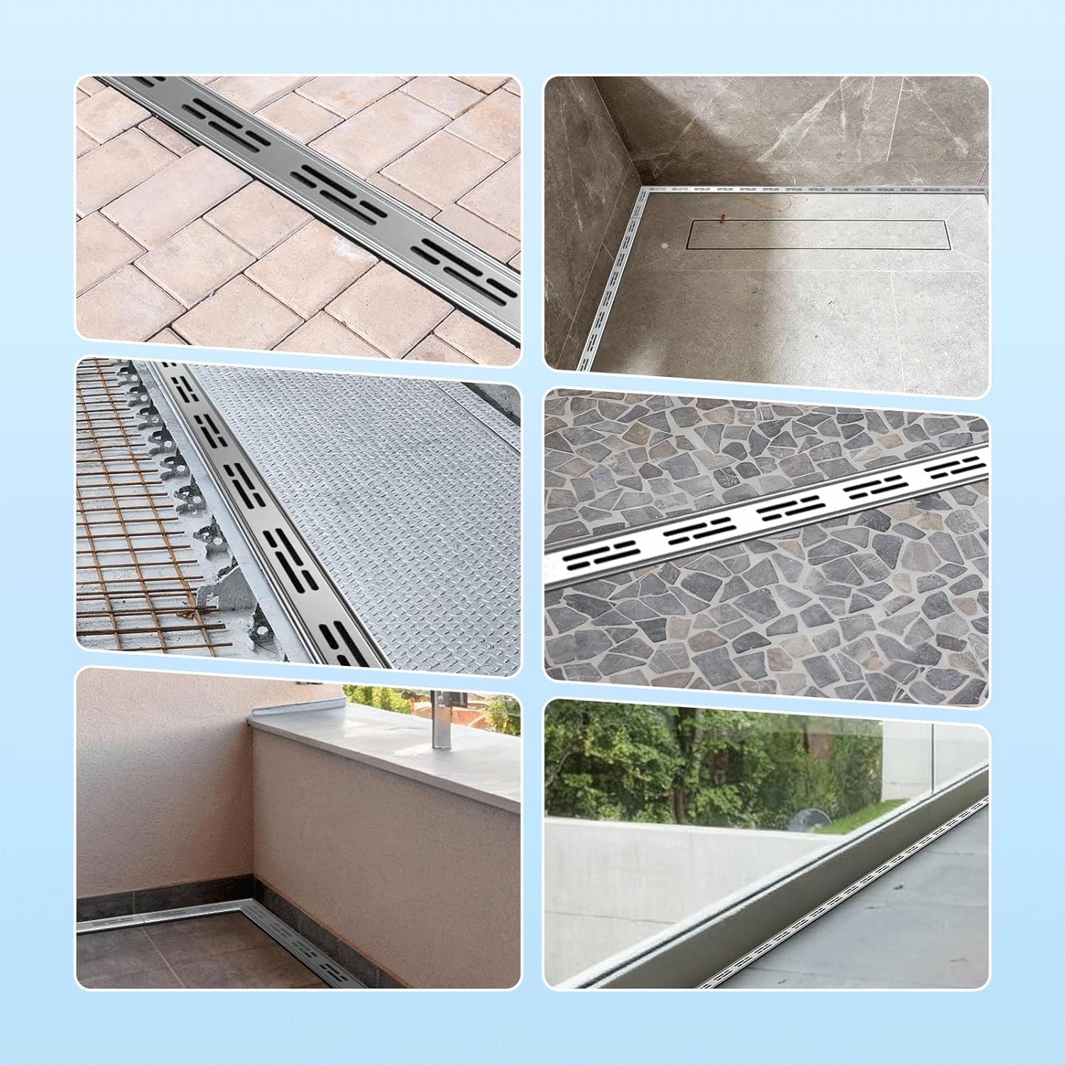 Canaleta Desague con Rejilla 304 Acero Inoxidable, Rejilla de Drenaje con Conexión, Canal de Drenaje Delgado para Jardín Terrazas Patio Aceras (2 Unidades 100 x 5 x 3 cm)