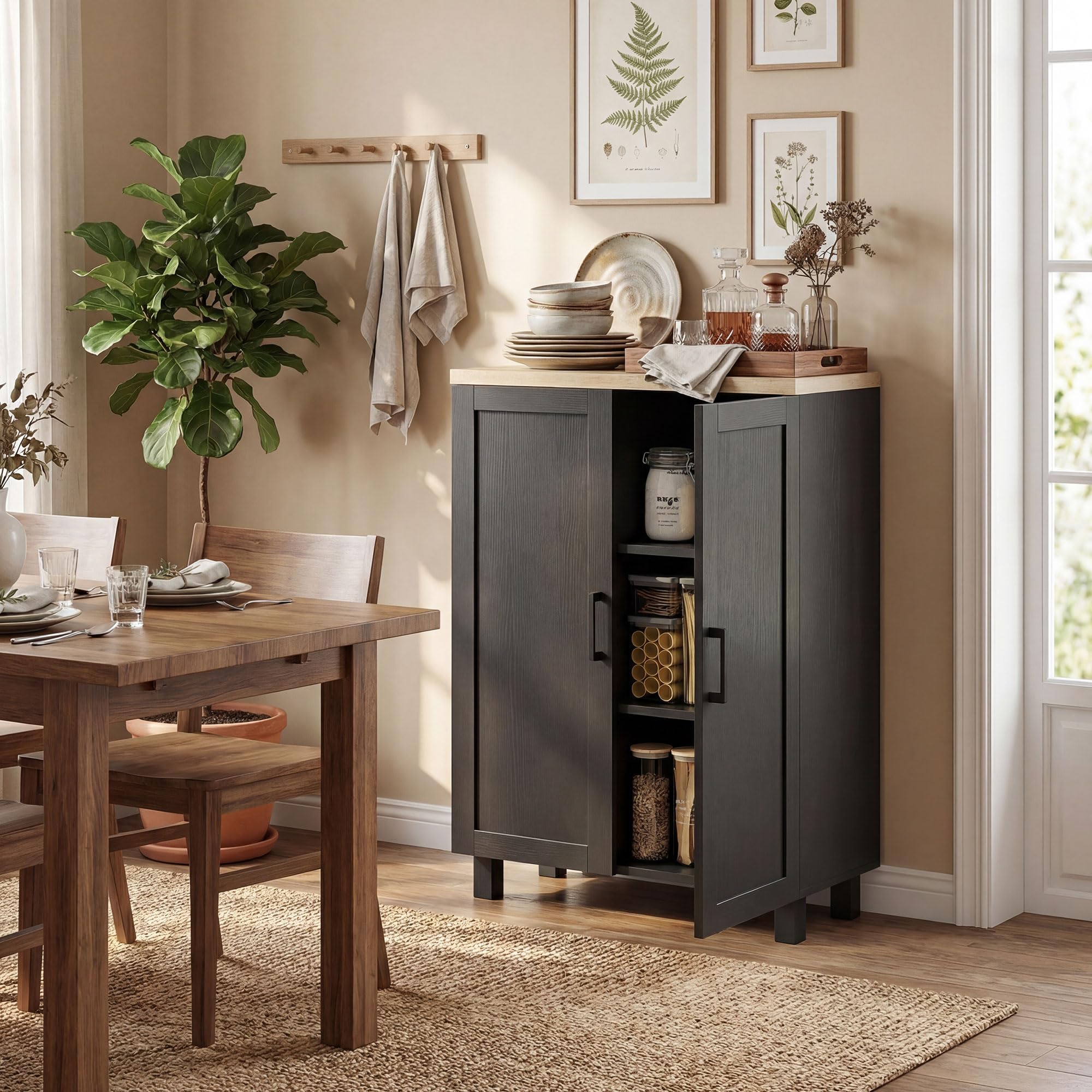 HOMCOM Aparador de 2 Puertas, Aparador de Salón Estrecho, Armario de Cocina con Estante Ajustable, para Cocina, Entrada, Dormitorio, 60x30x90 cm, Negro