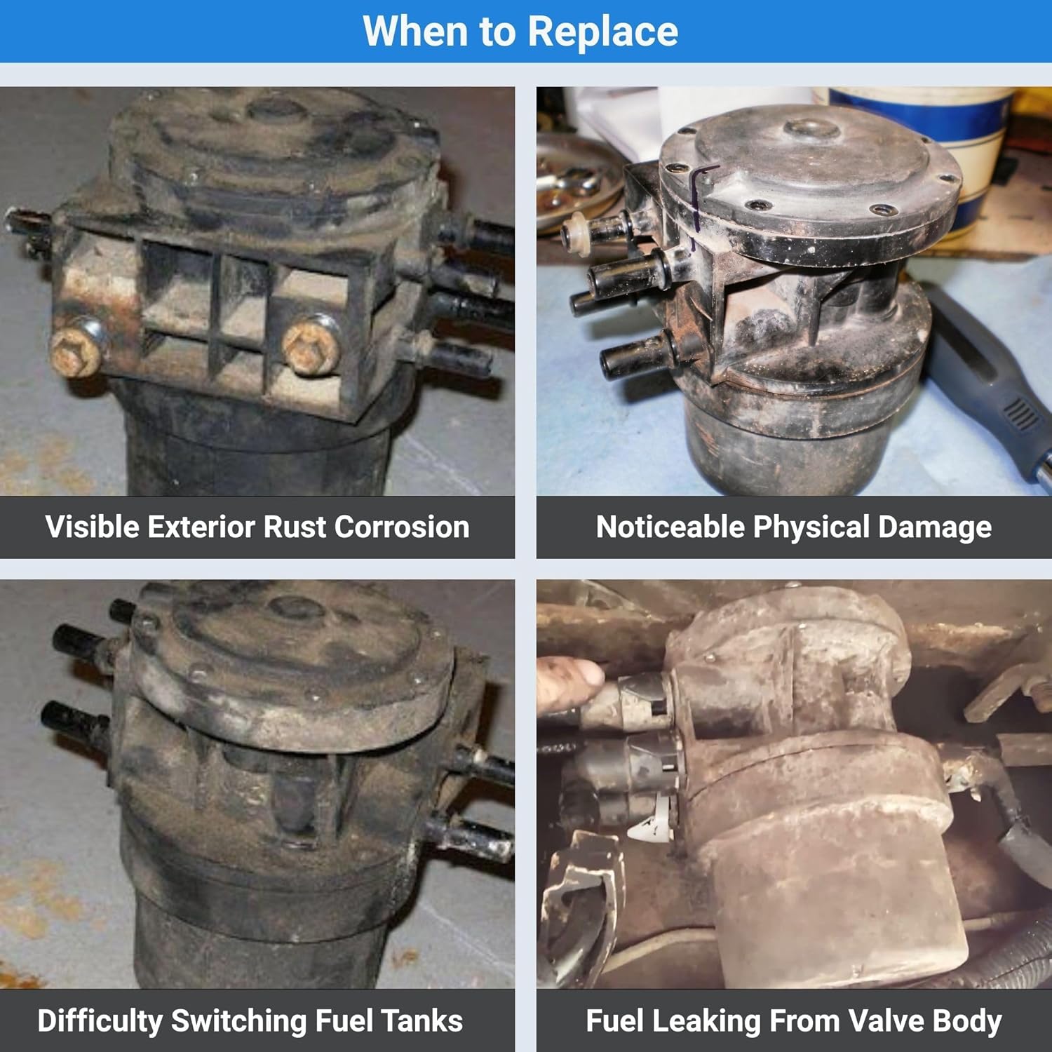 F1UZ9B263B 911-000 Dual Fuel Tank Selector Switch Valve for 1988-1996 Ford E-150 E-250 E-350, for 1987-1996 F-150 F-250 F-350 Gas Reservoir Diverter Assembly # F1UZ-9B263-B FD0516748