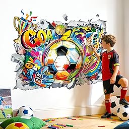 decalmile Stickers Muraux 3D Football Autocollant Mural Football Joueurs Sport Décoration Murale Chambre ado Garçon Salles de Jeux