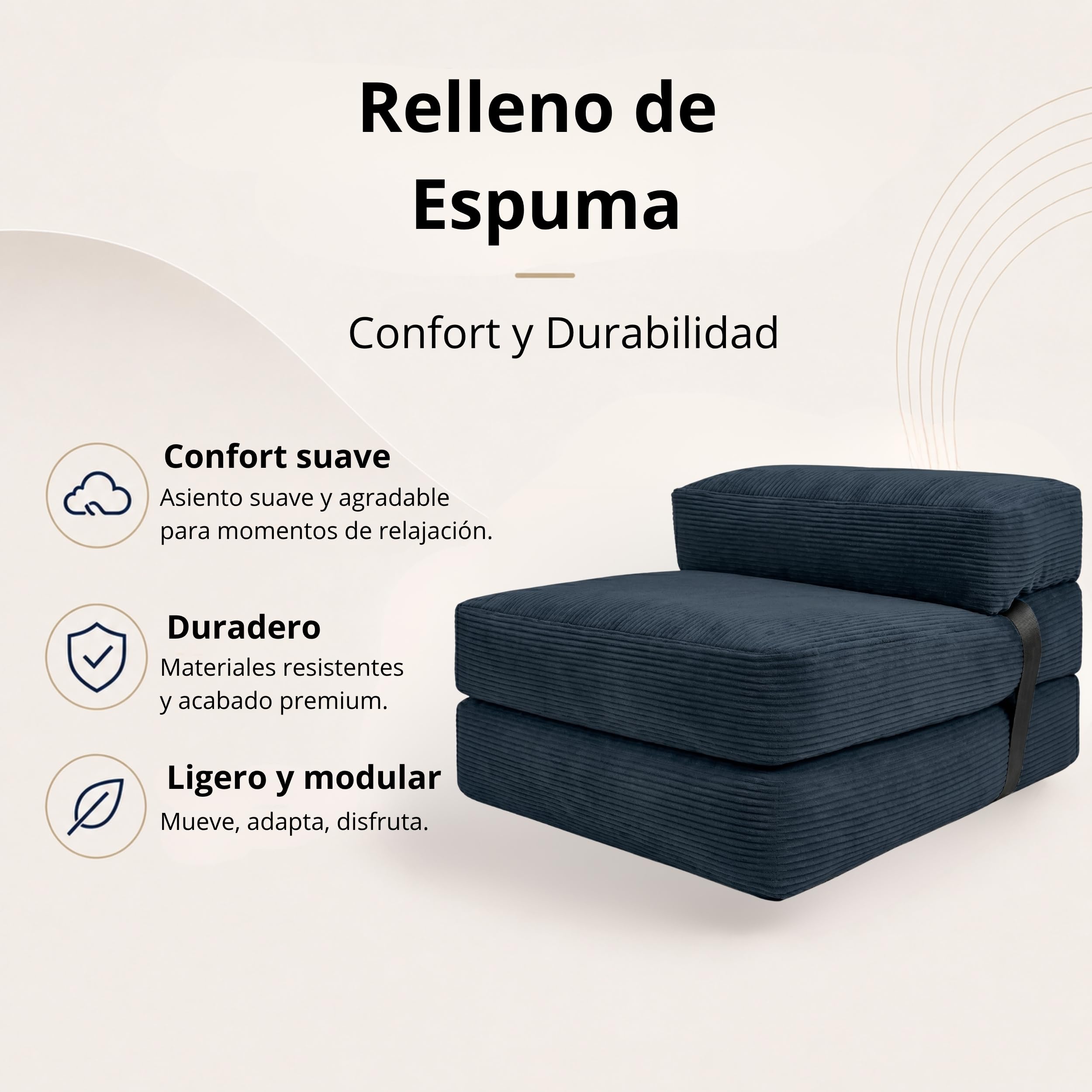 bananair - Sofá Cama 1 Plaza Convertible - Cama Individual Desfundable en Terciopelo Acanalado - Sillon Una Plaza, Futón Japonés Práctico y Confortable, Acolchado en Espuma (70 x 190 cm, Azul)