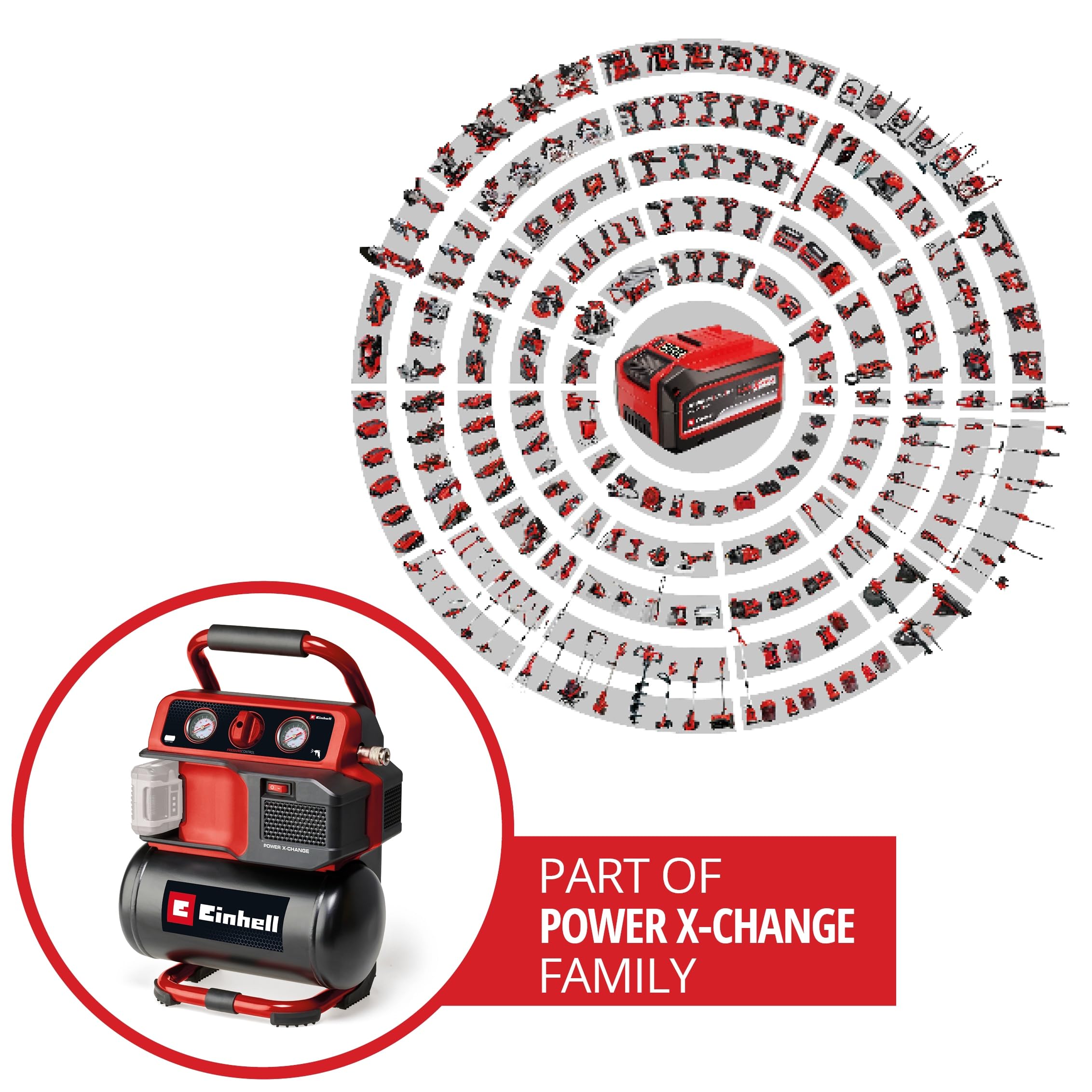 Einhell Kompresor akumulatorowy TE-AC 18/75 Li OF-Solo Power X-Change (18 V, maks. 8 bar, 5 l zbiornik, moc ssania 75 l/min, 2 manometry, bezolejowy, bez akumulatora)