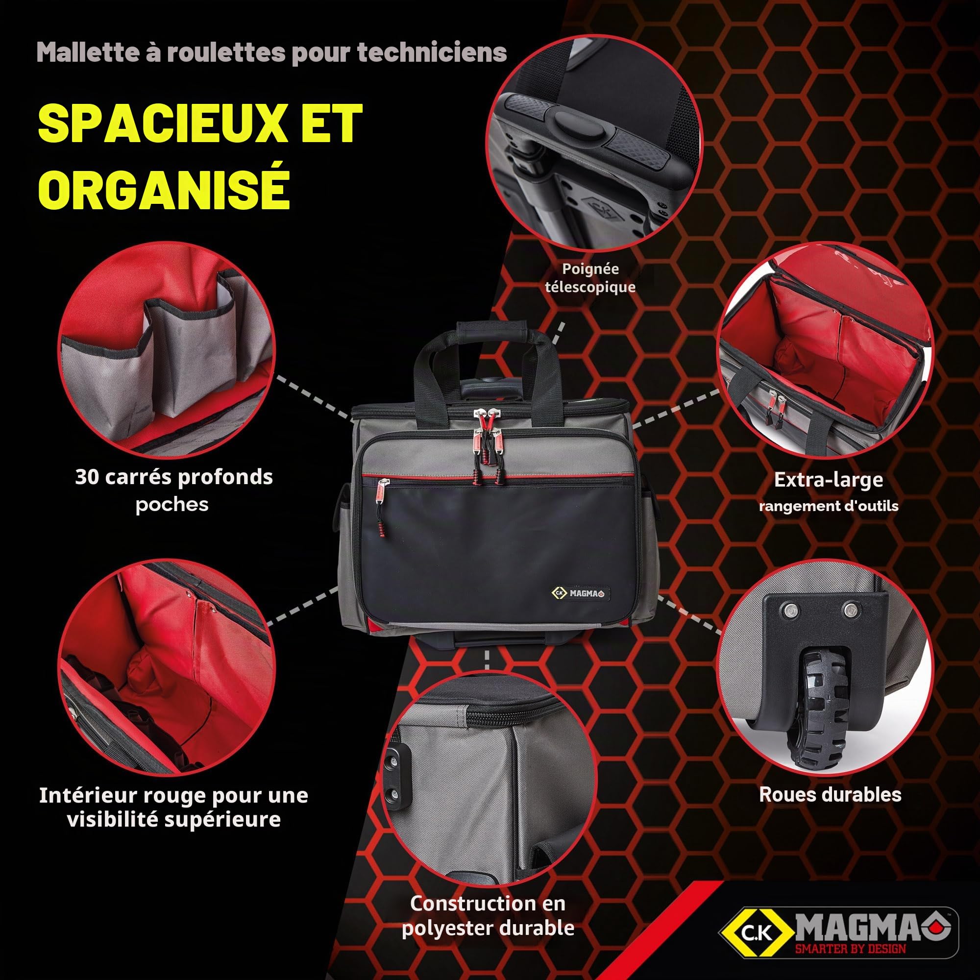 C.K Magma Malette Outils sur Roulettes, Caisse a Outil de Technicien, Sac à Outils de Electricien, Boite a Outil Vide, Rangement des Outillage, Sacoche Roulante, Trousse Vide, MA2650