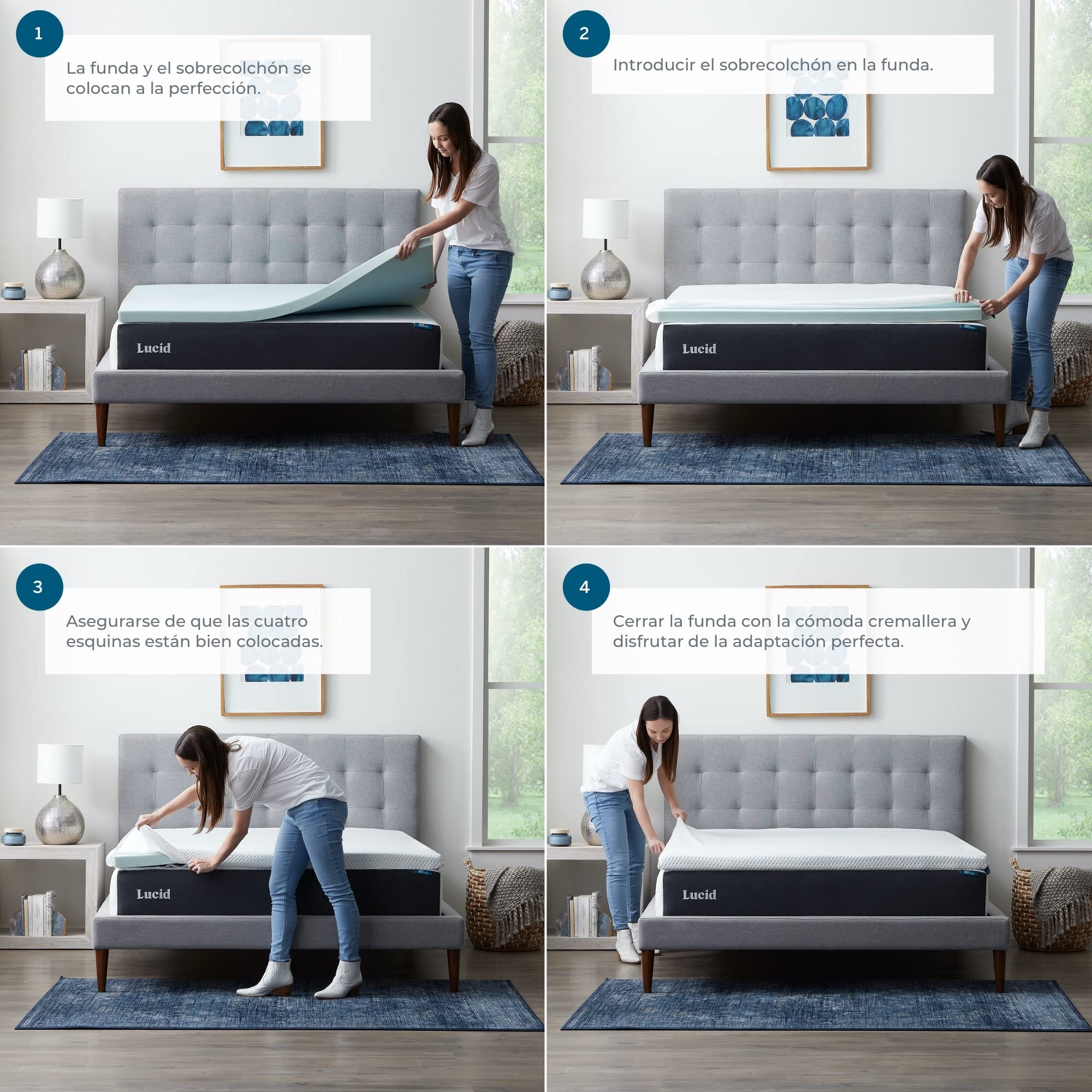 LUCID Funda para sobrecolchón – material suave, transpirable – antideslizante – lavable a máquina (cubrecolchón no incluido) – 150 x 200 cm, 10 cm