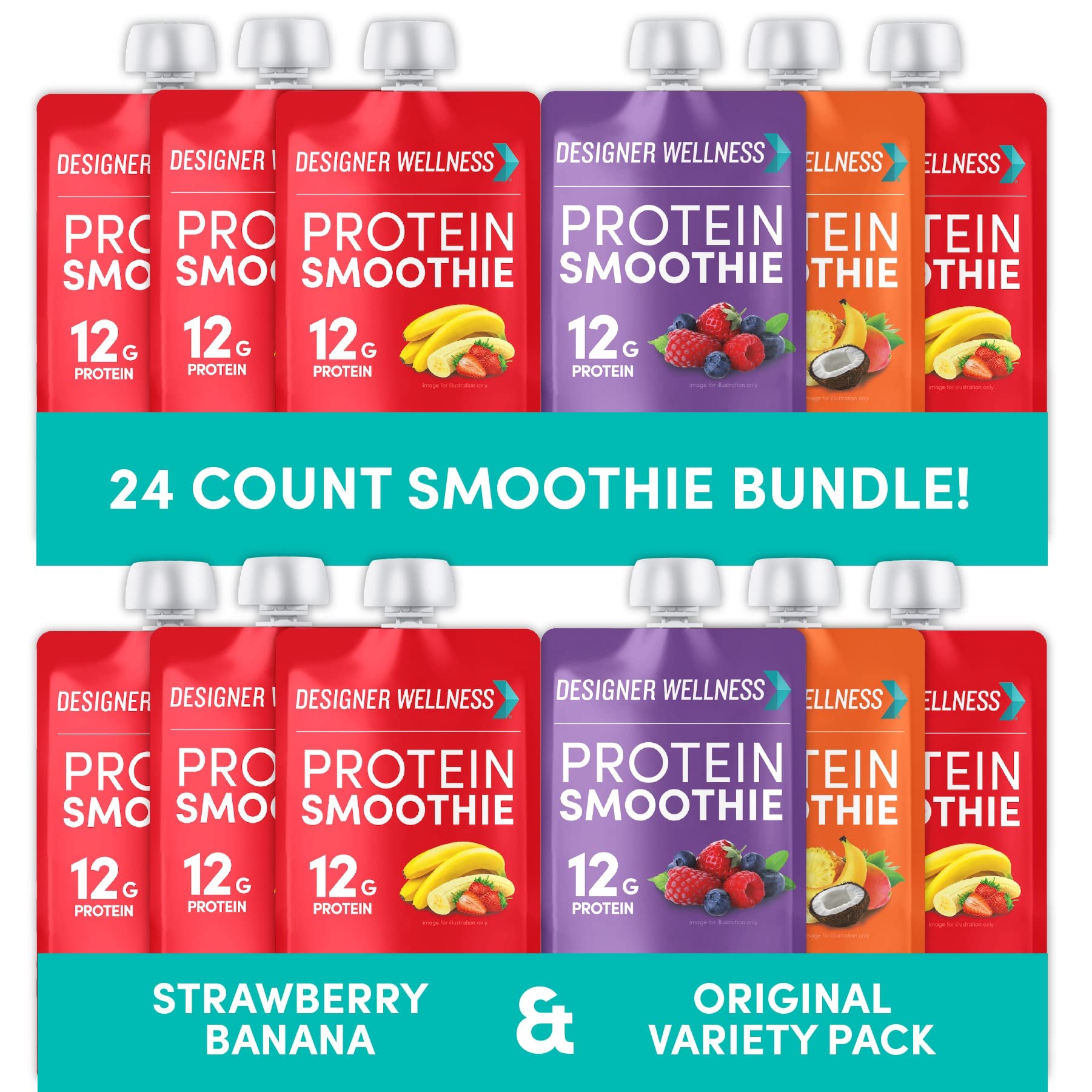 Designer Wellness Protein Smoothies Variety Pack and Strawberry Banana Bundle
