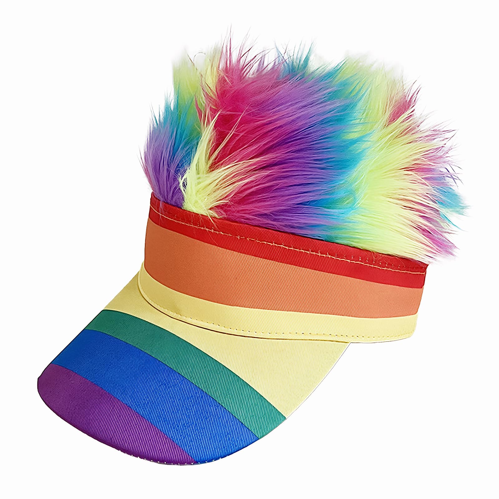 Funny Mens Visor Cap with Wig Halloween Cosplay Roleplay Raves Fancy Dress Party Spiked Fake Hairs Baseball Caps Headwear Costume Accessory Adjustable Anti-UV Tennis Beach Golf Sun Hat Topee — image 1
