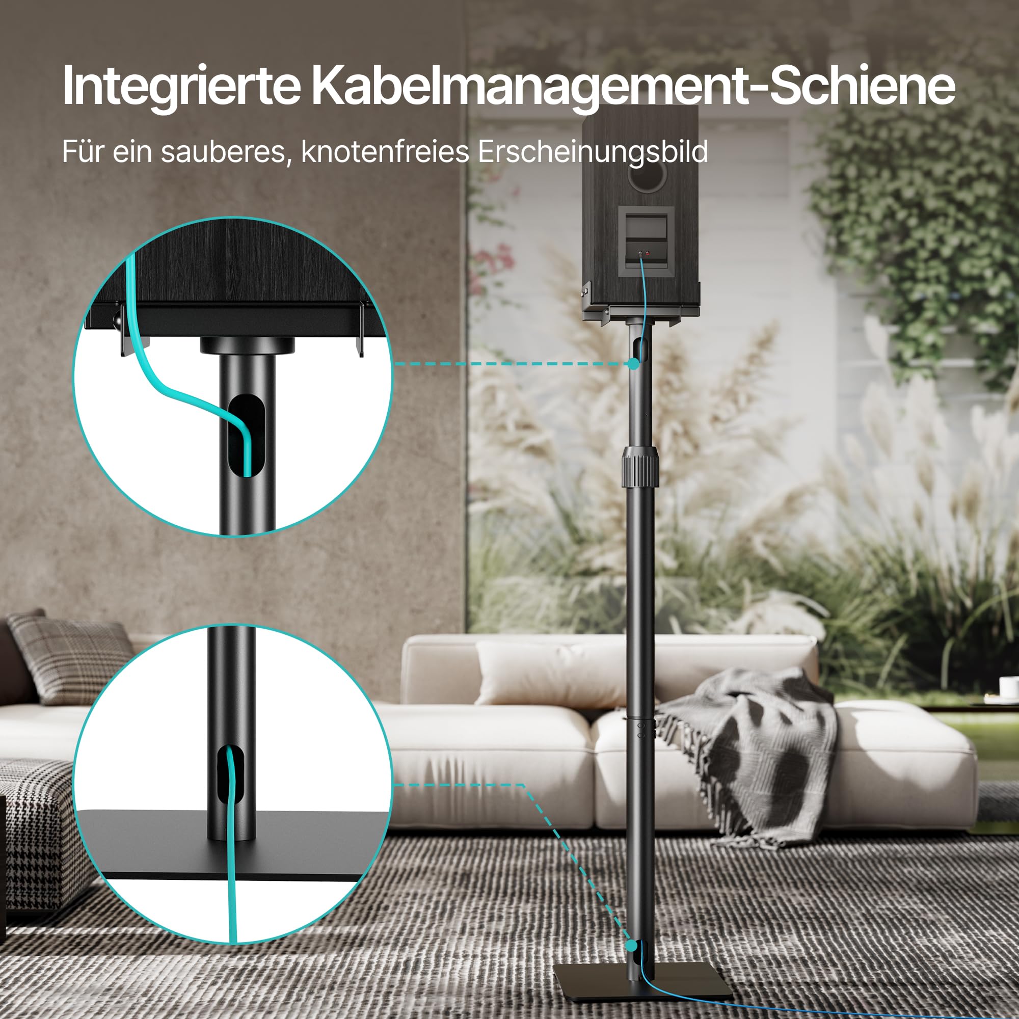 Pegzone Universal Lautsprecherständer, Boxenständer höhenverstellbar von 85,8 cm bis 112,8 cm,Tragfähigkeit 5 kg, kompatibel mit Bose/JBL/Sony, schwarz, 2er-Set (Paar)