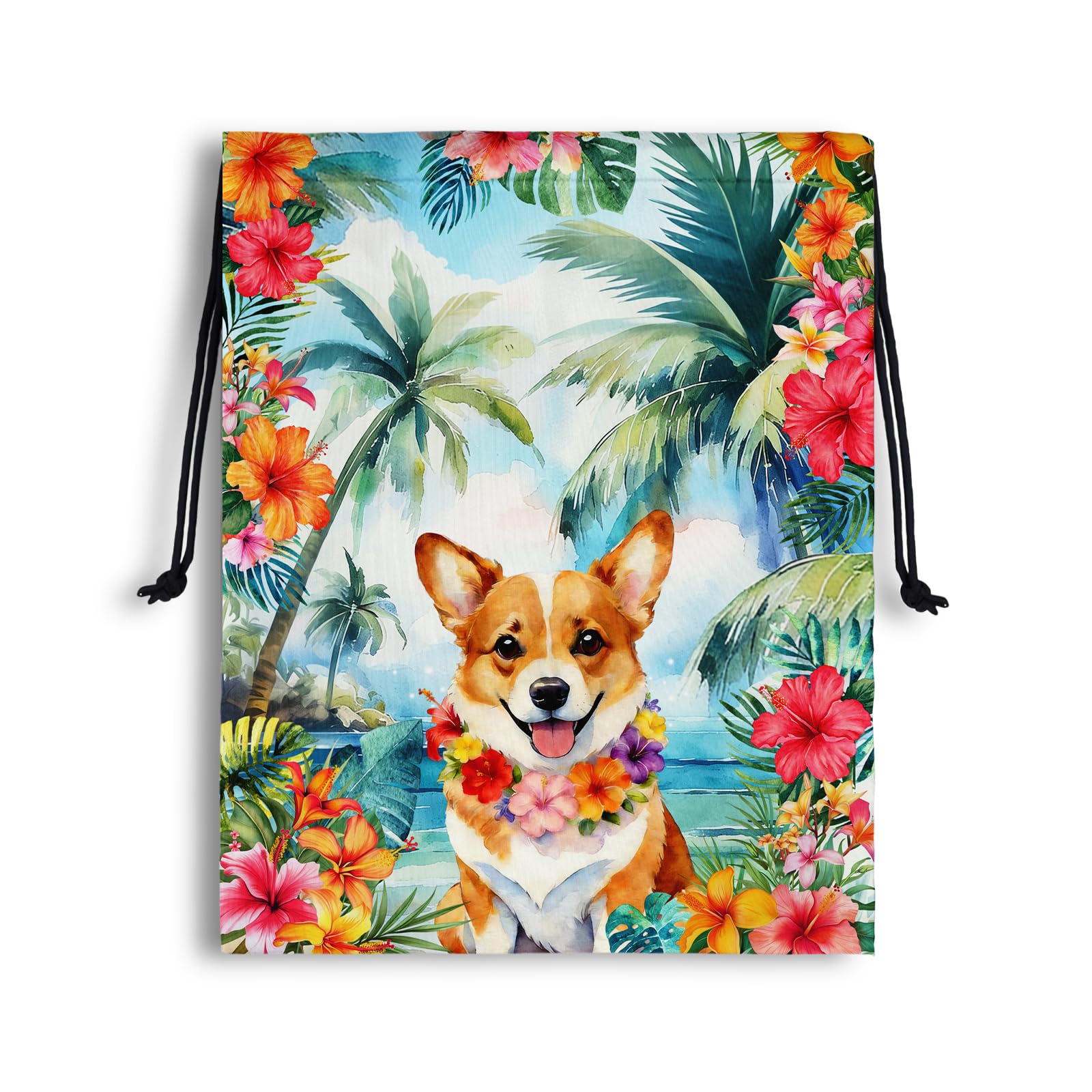 Tropical Corgi Drawstring Storage Pouch Cloth Shoe Bags for Travel Sport