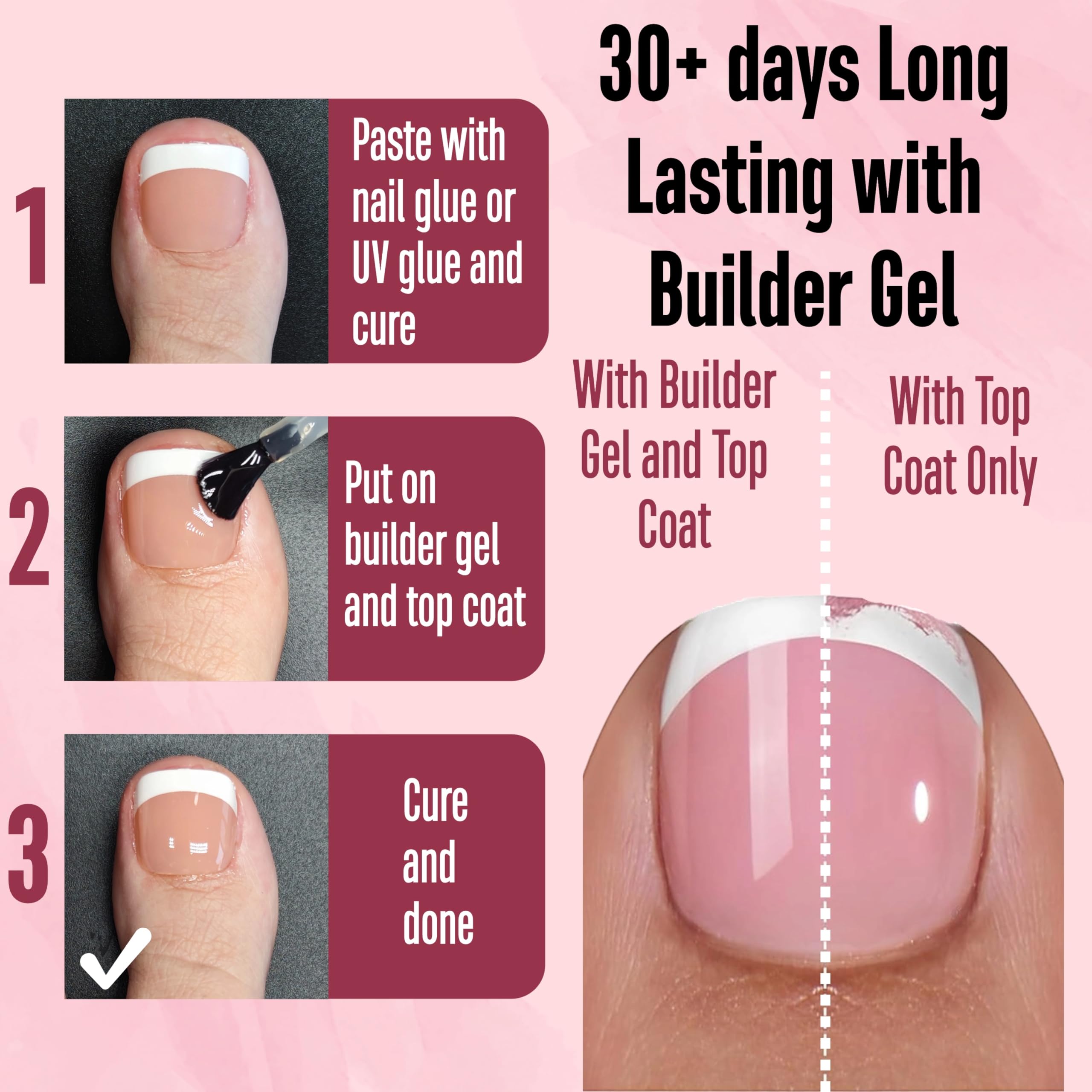 NOVO OVO Fake Toe Nail Tips Press on, French Tip Soft Gel Toenail Extension - Image 2