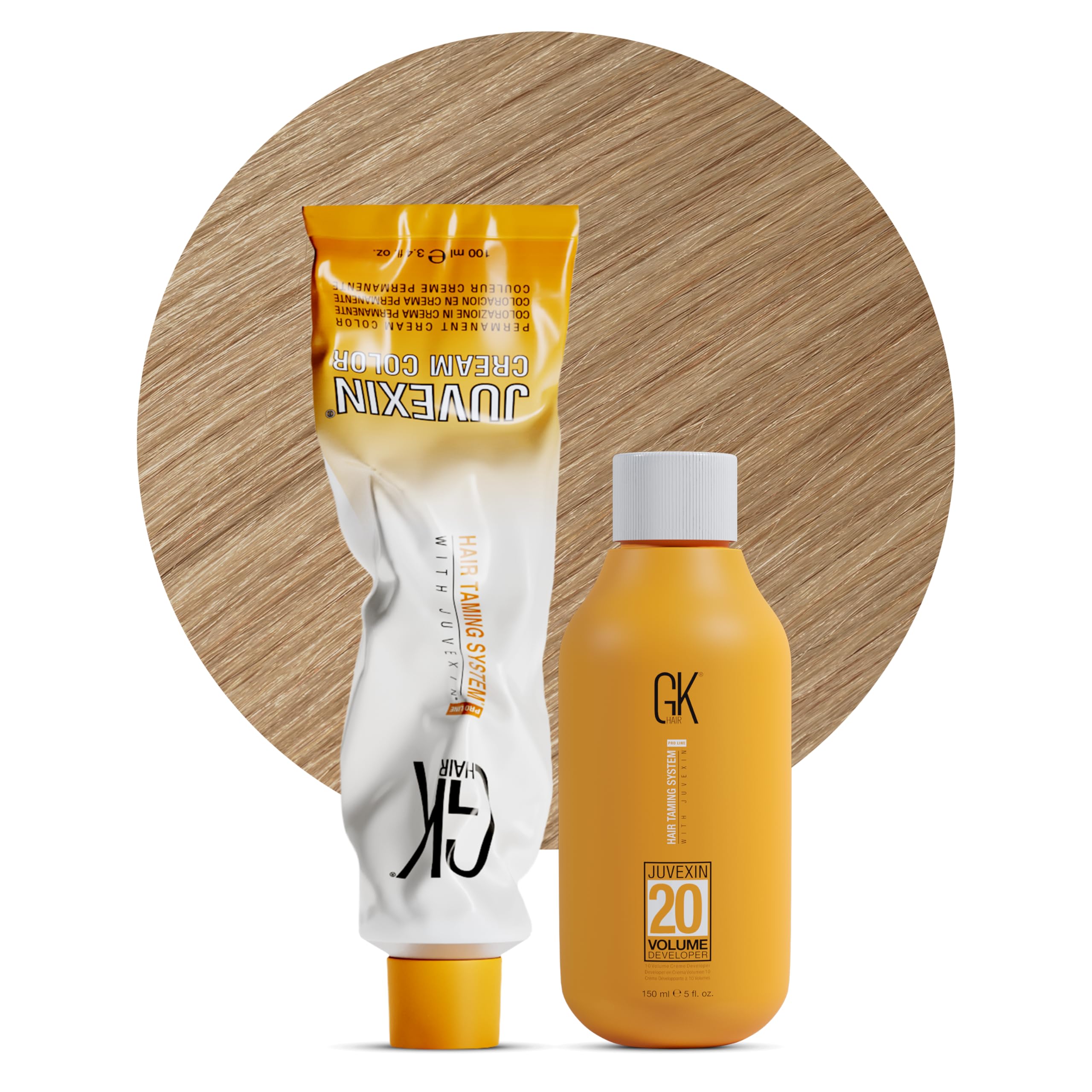 GK HAIR Global Keratin Goldens 9.3 Very Light Golden Blonde Hair Color Cream Tube (3.4 Fl Oz/100ml) + 20 Volume Developer (5 Fl Oz/150ml) - Professional Permanent Long Lasting Toner Dye