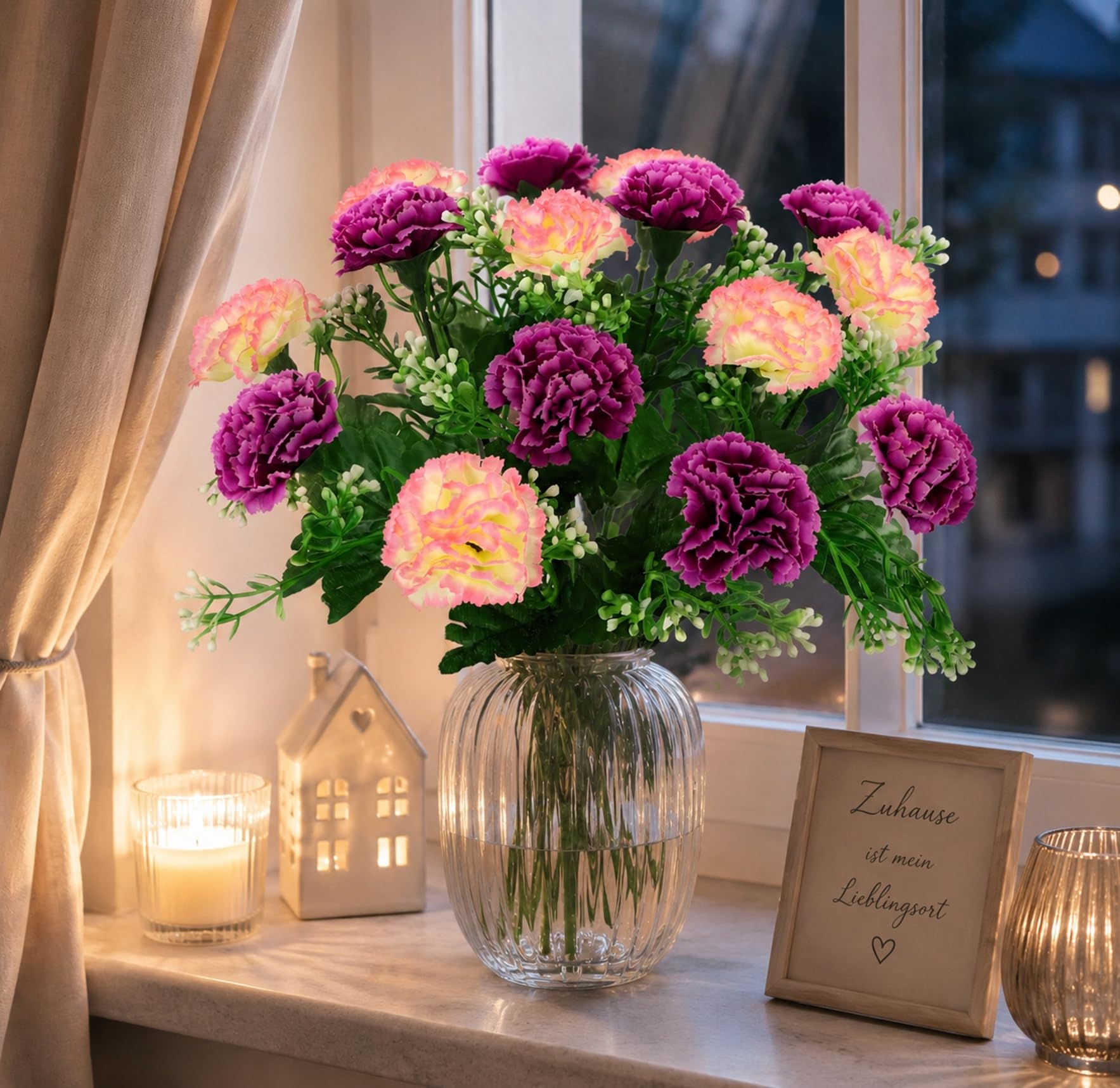 Amazon.de: Knstlicher Nelken Strau 38 cm Kunstblumenstrau Herbstblumen  Blumenstrue Seidenblume Herbstdeko Kunstblumen wie echt Dekoblumen  Bouquet Mittelstck Blumenstrau Hochzeit Haus Tischdeko