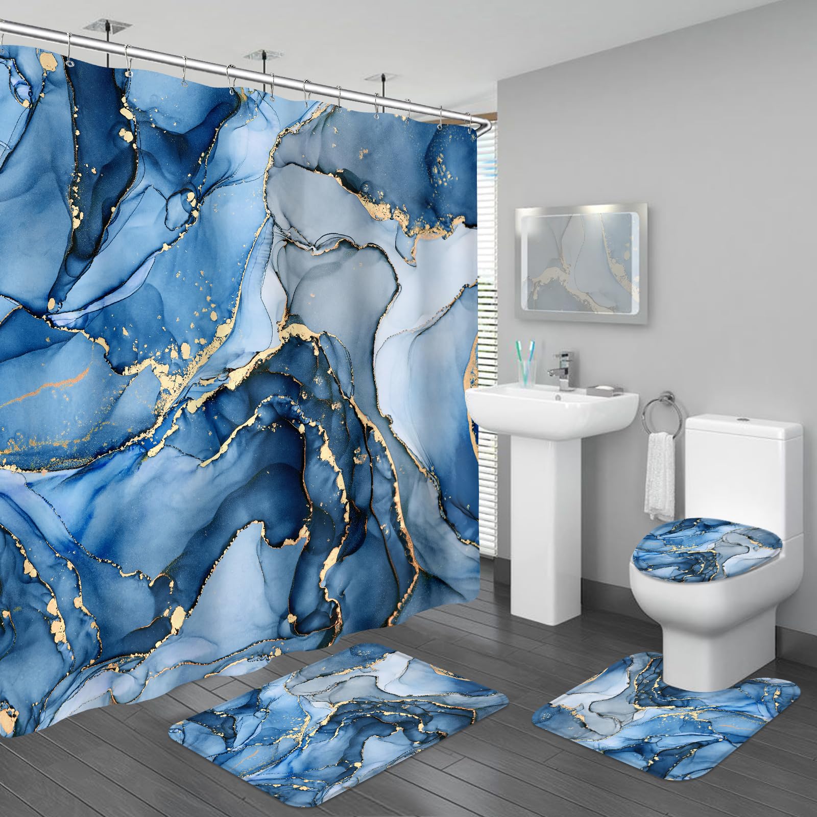 Blue Gold Marble 4PC Bathroom Set