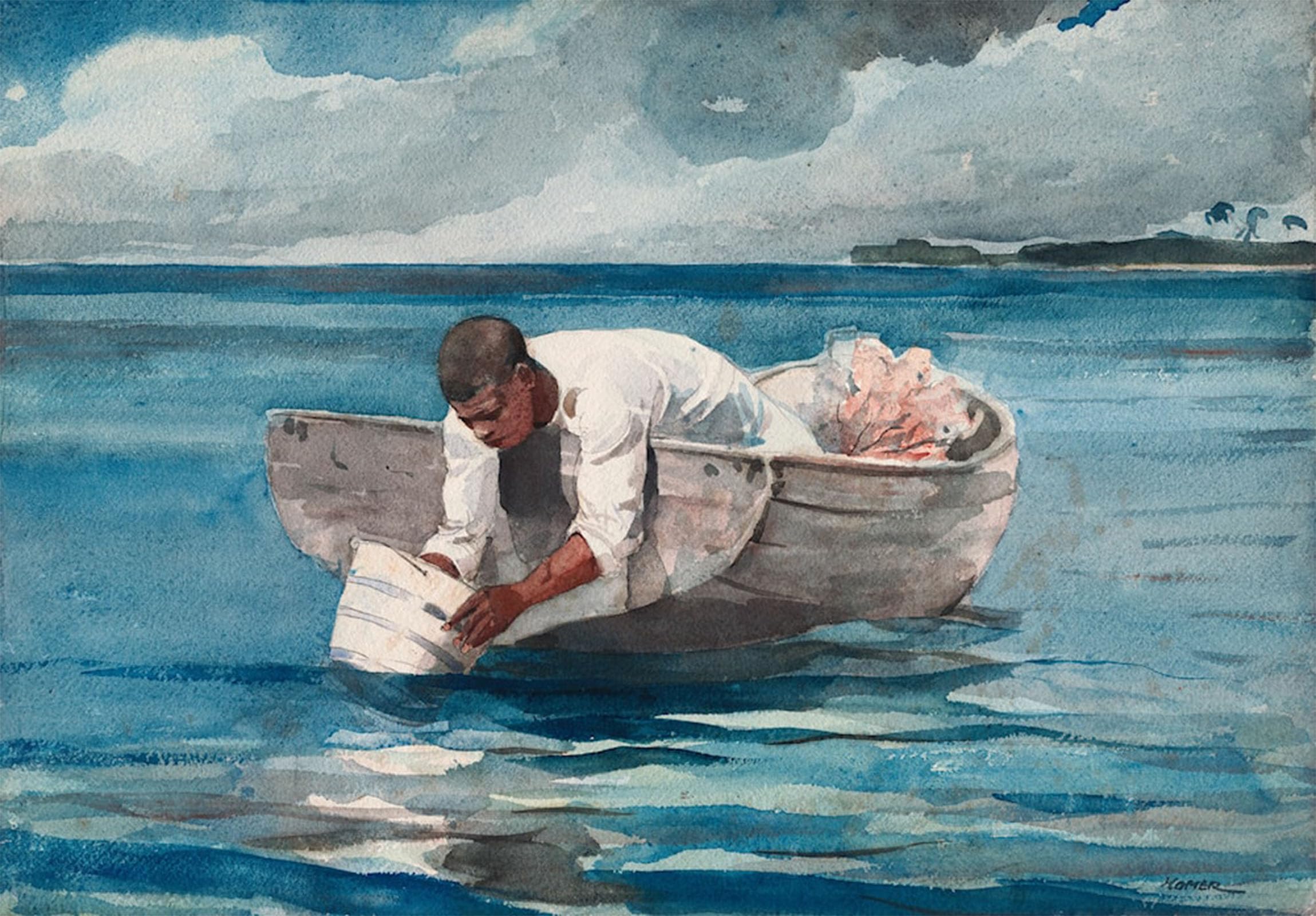 SERENDIPITP Abstract Painting Mural Print Picture Wall Decor Painting the Water Fan by Winslow Homer Vintage Wall Artwork for Home Decor 60x90cm