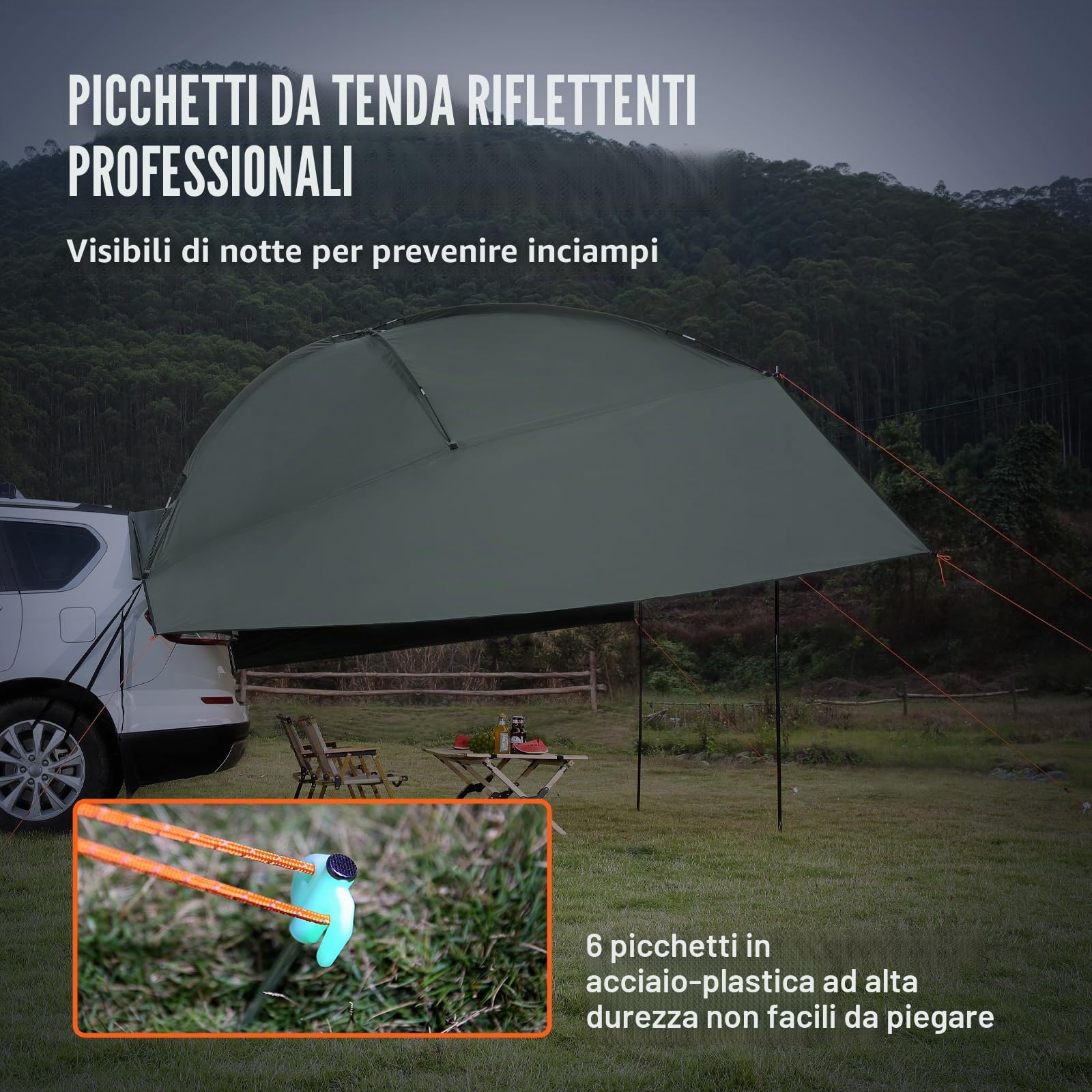 VEVOR Tendalino Auto 3x2,1m Tenda Laterale per Auto di Grandi Dimensioni PU2000mm UV50+ Resistente al Sole/Acqua/Vento con Borsa Portatile Tendalino Laterale/Posteriore per Camion SUV Furgoni Camper