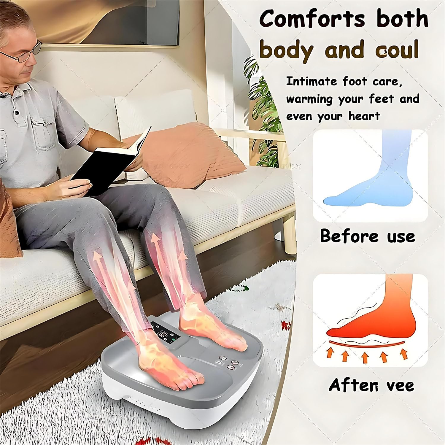 Masajeador eléctrico de pies con calor, amasado Shiatsu para alivio calmante, diseño portátil para uso doméstico