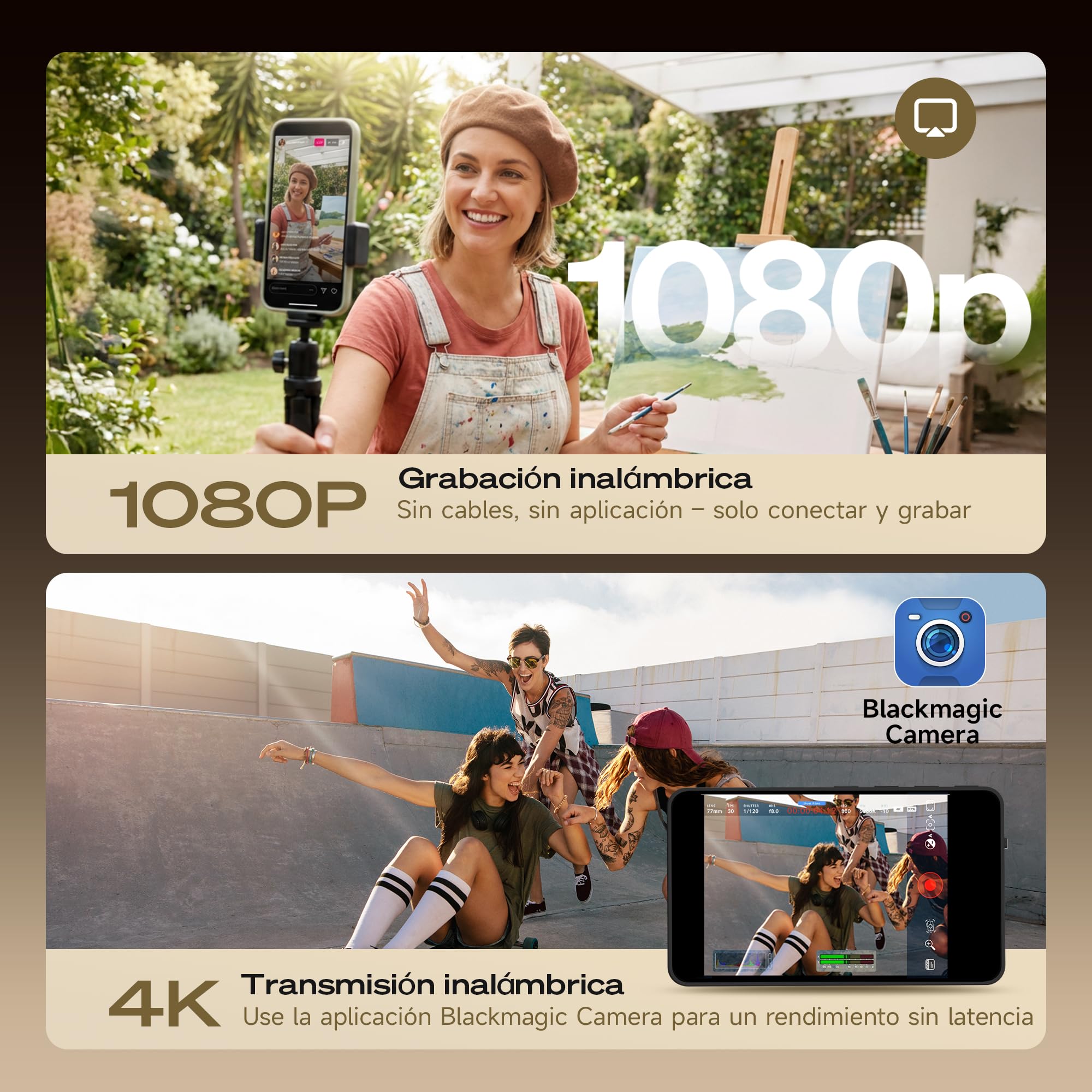 SYNCO XView Monitor para Teléfono iPhone y Android, Pantalla Magnética para Selfie Vlog Inalámbrico 50M Batería 3H, Altavoz Integrado para TikTok Youtube (Negro)