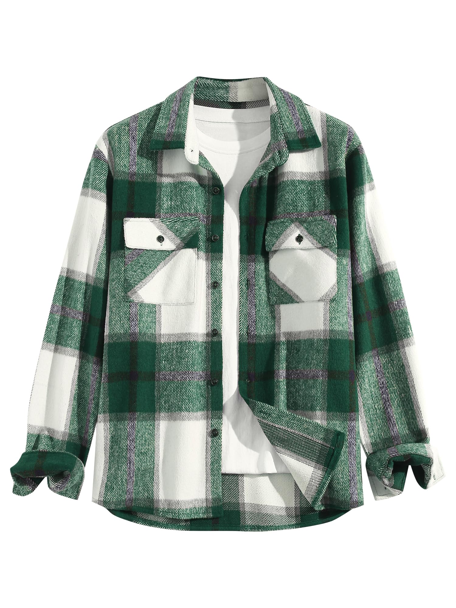 ZAFUL Unisex Plaid Flannel Shirt Jacket Button Down Long Sleeve Pocket Coat Outwear