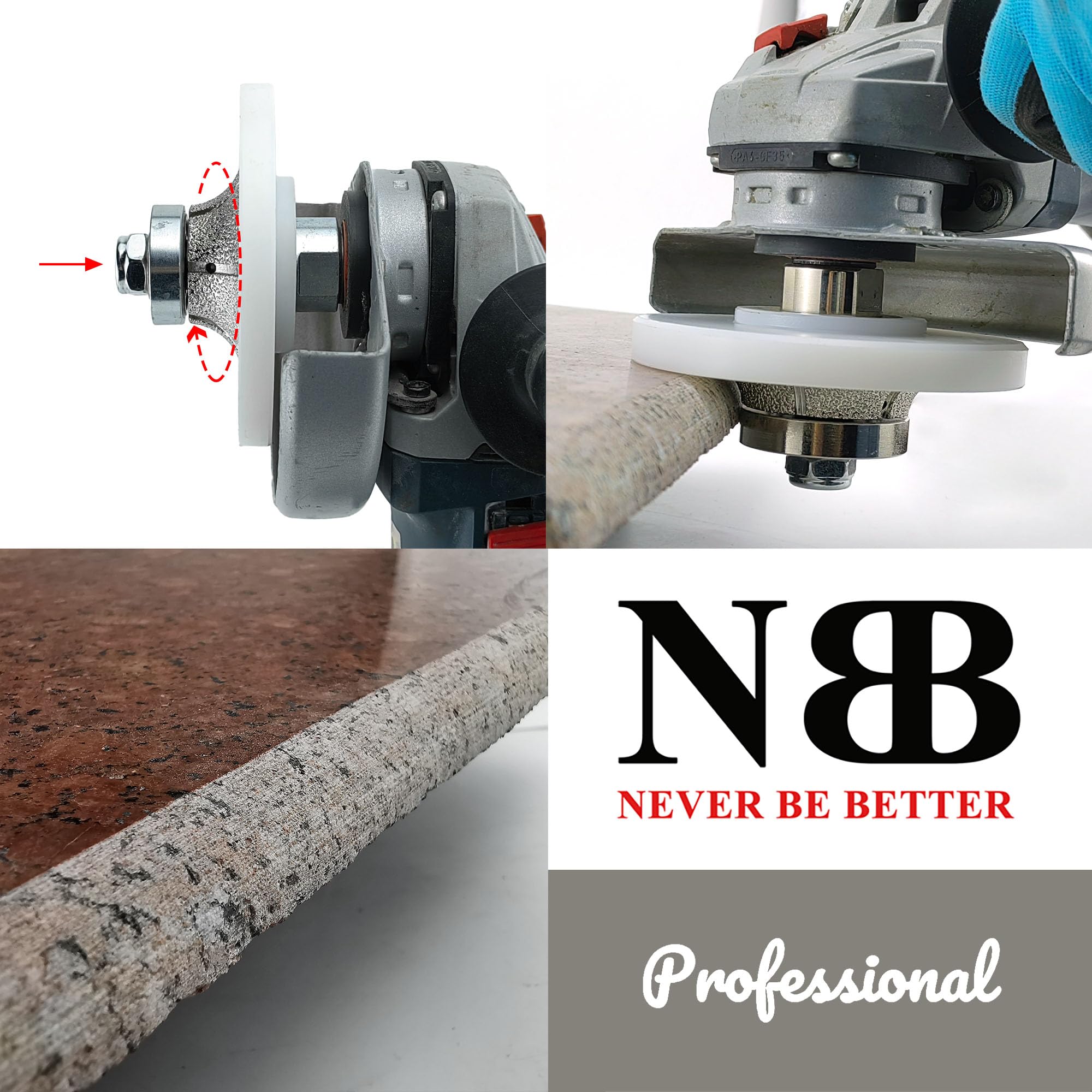 NBB Roue profilée diamantée avec guide et couverture plus grande fraises de chanfreins en diamant pour profiler carreaux porcelaine céramique granit marbre pierre (Half-Bullnose B5)