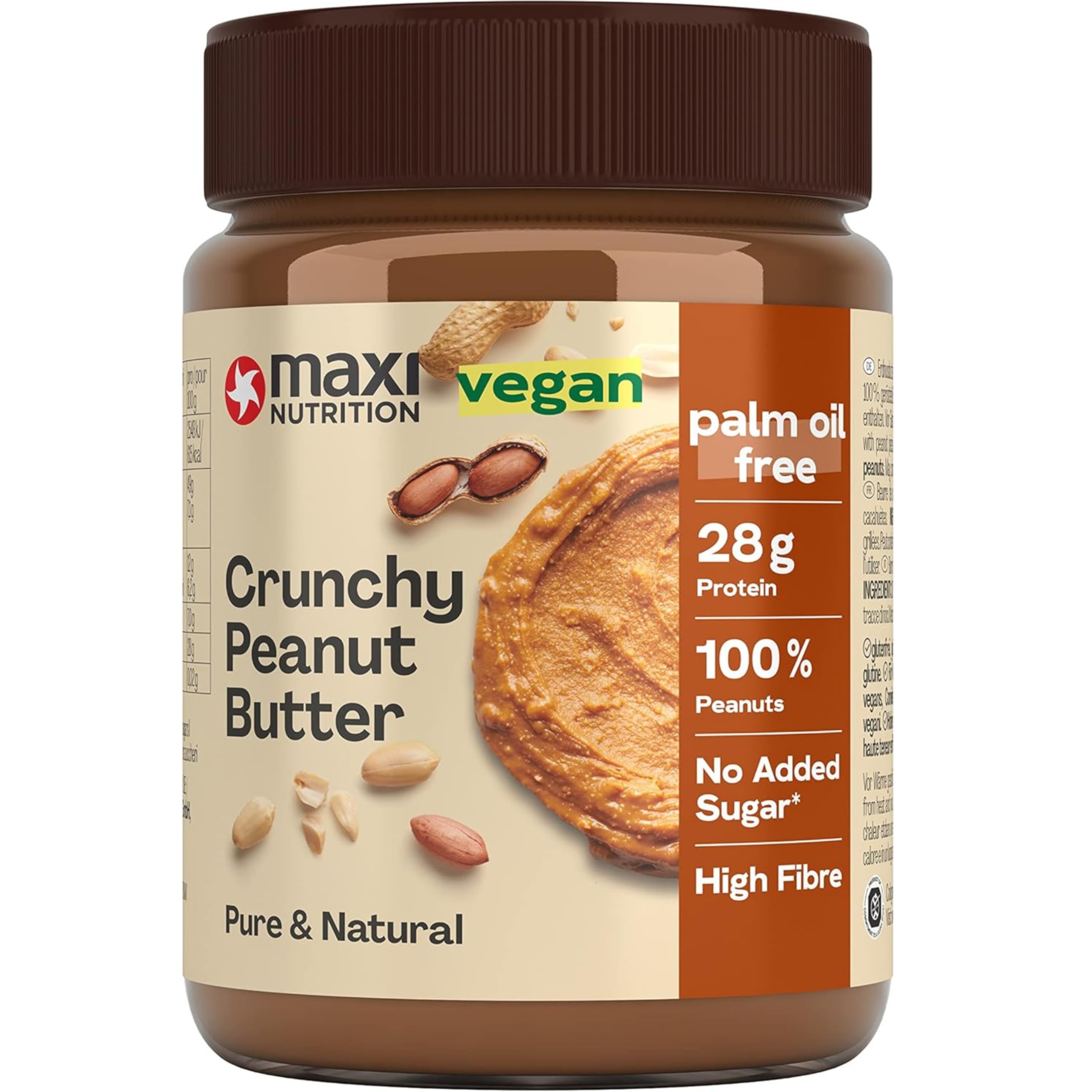 MaxiNutrition Crunchy Peanut Butter, 350 g, 100% Peanuts, No Sugar, high in Protein, No Palm Oil