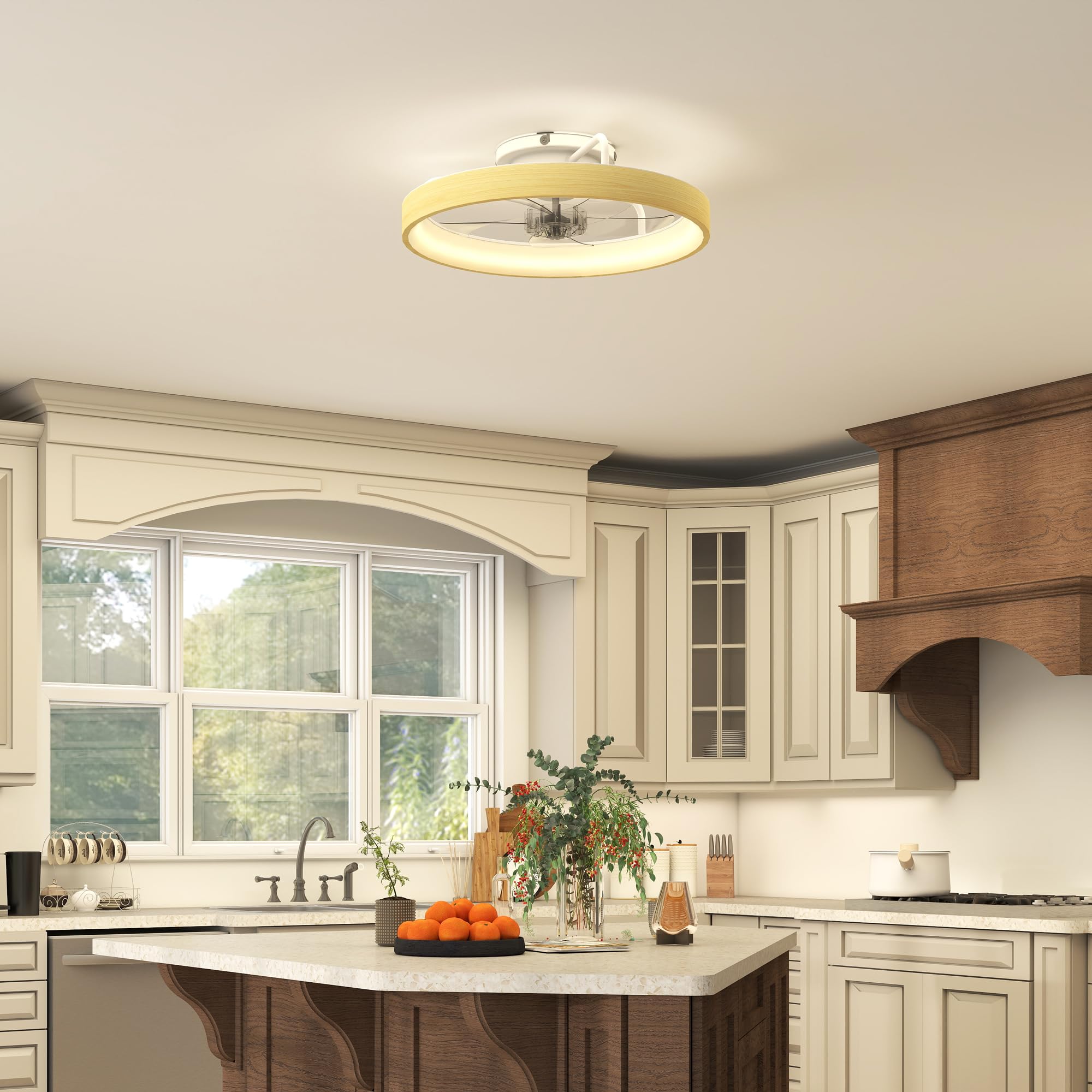 HOMCOM Ventilateur de plafond avec lumière LED plafonnier ventilateur Ø49 cm 7 pales moteur DC silencieux 6 vitesses 3 températures de couleur luminosité réglable télécommande minuterie mode été-hiver