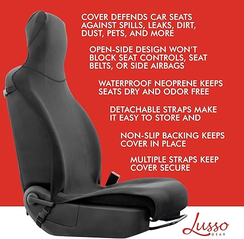 Miniatura 3 de Lusso Gear Funda impermeable para asiento de automóvil repele el sudor y los líquidos resistente al olor protege los asientos se adapta a todos los