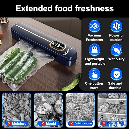 Miniatura 5 de Máquina selladora al vacío  Potencia de succión de 60 kPa  10 bolsas incluidas  Sellador automático compacto de un solo toque con sistema de vacío