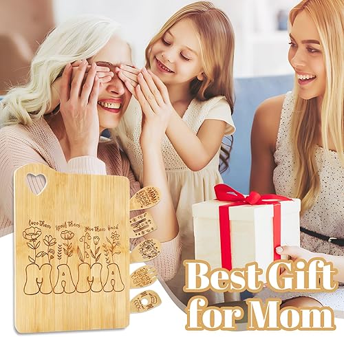 Miniatura 7 de JarThenaAMCS Tabla de cortar de madera de bambú para cocina con cucharas quemadas, mesas para picar, juego de utensilios de cocina grabados, regalo