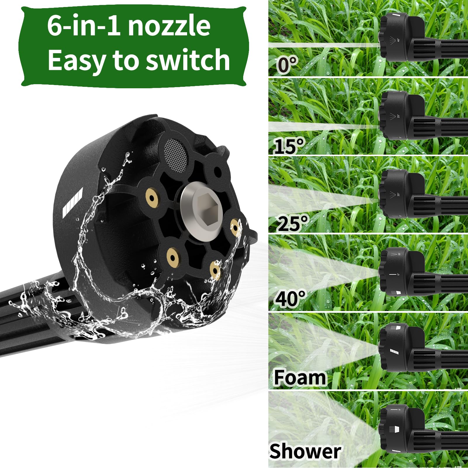 Agrose Cordless Pressure Washer, 3-Speed Adjustable Battery Powered Pressure Washer with 2 Batteries, 970PSI Portable Pressure Washer with 6 in 1 Nozzle, Handheld Power Washer for Cars, Gardens, Doors