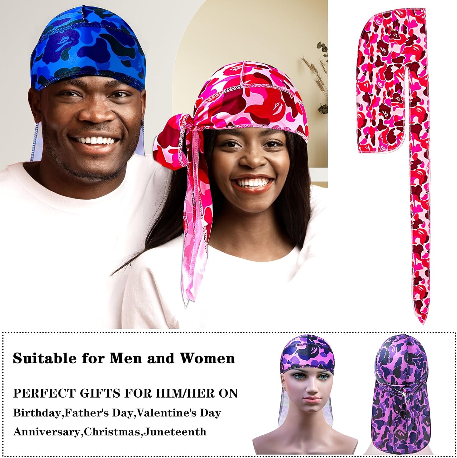 Durag For Women Queen Supply Products Pink Camo Silky Durag Long