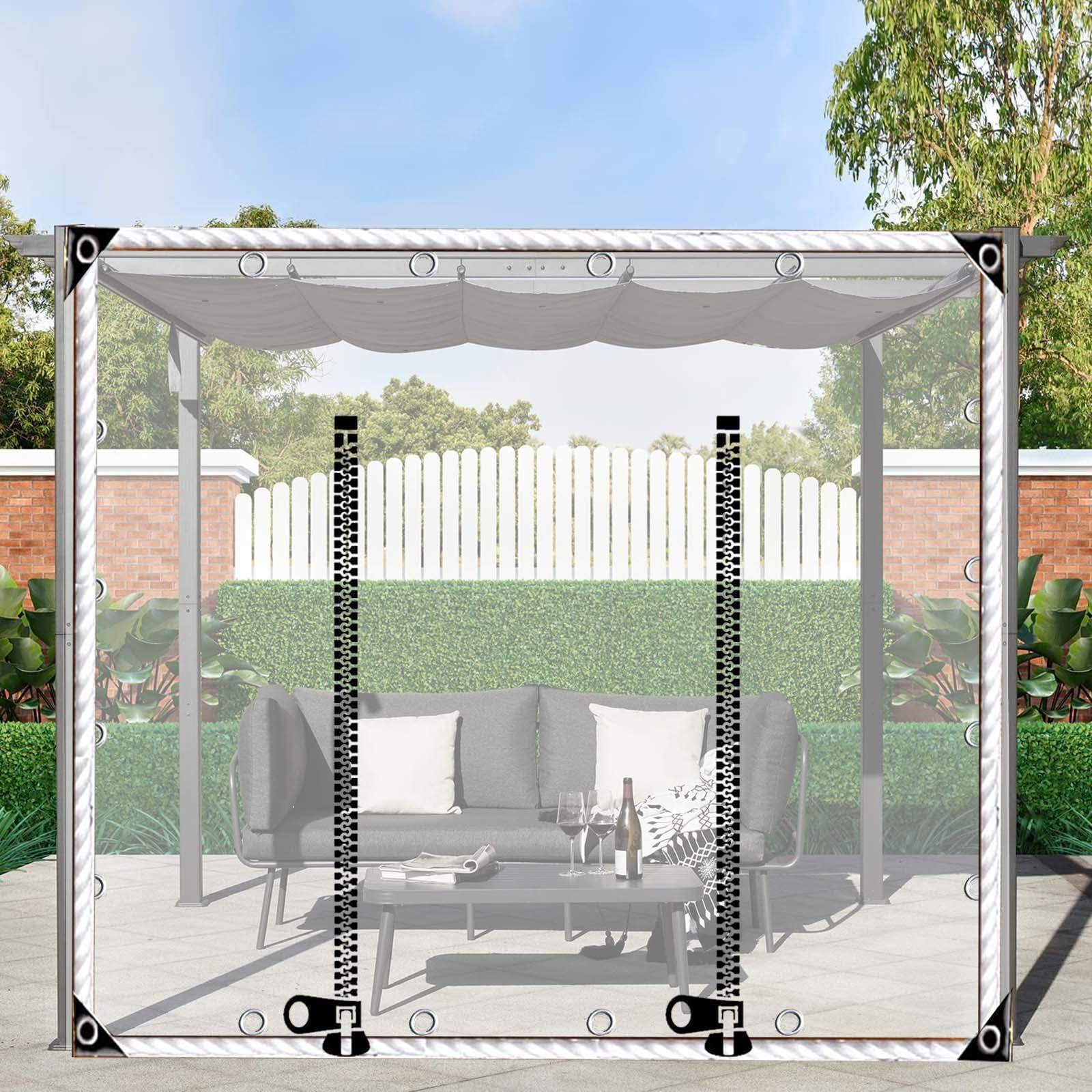 Bâche transparente pour extérieur en PVC imperméable avec fermeture éclair pour pergola