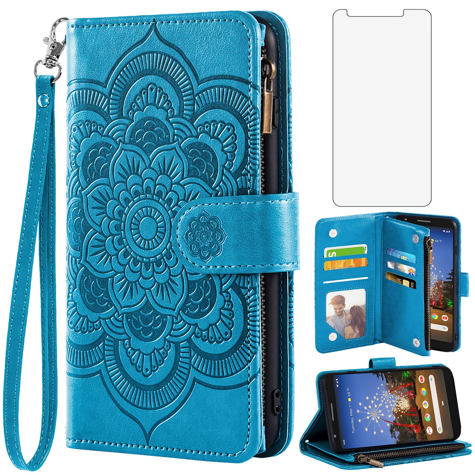Asuwish Funda Tipo Cartera Compatible Con Google Pixel 3 XL, Protector De Pantalla De Vidrio Templado Y Funda De Cuero Con Tapa Para Tarjetas, Accesorios Para Celular, Fundas Para Teléfono Pixel3XL