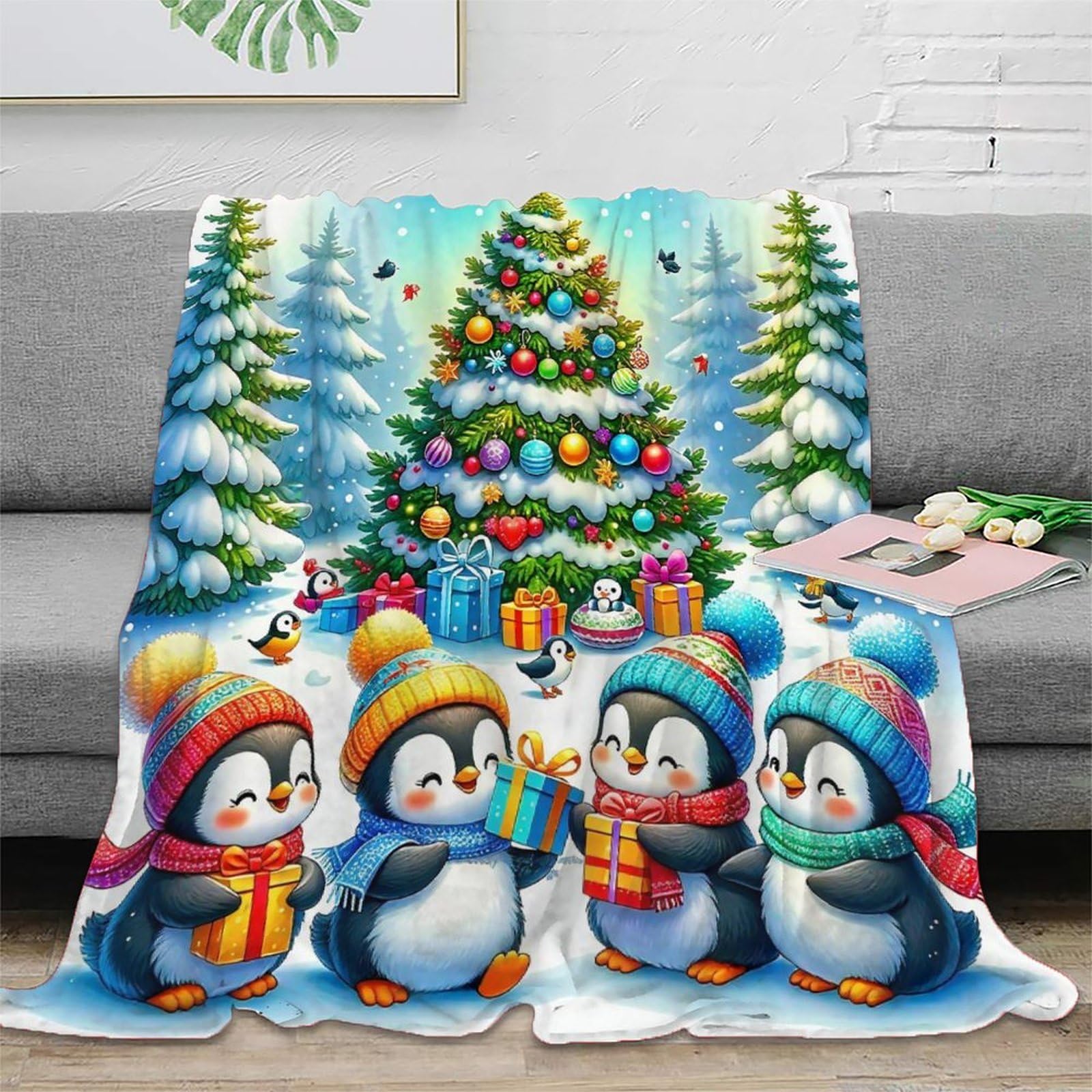 Couverture pingouin lit microfibre douce chaude plaid 3D 200x230cm