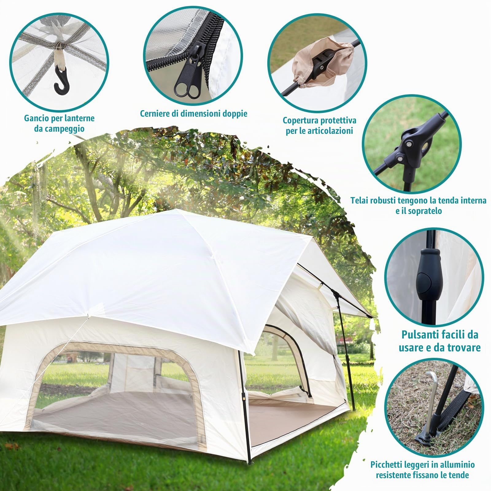 Chihee Tende da campeggio Pop up Installazione facile Tenda istantanea Rifugio all'aperto Tenda Stand-up Cabina quadrata per famiglie con Finestre a rete Parapioggia esterno Borsa da trasporto