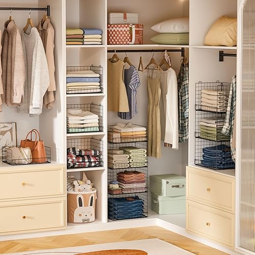 Miniatura 2 de Organizadores de armario apilables de 4 niveles y estantes de almacenamiento, sistema organizador de estantes plegables para armario, cajones de