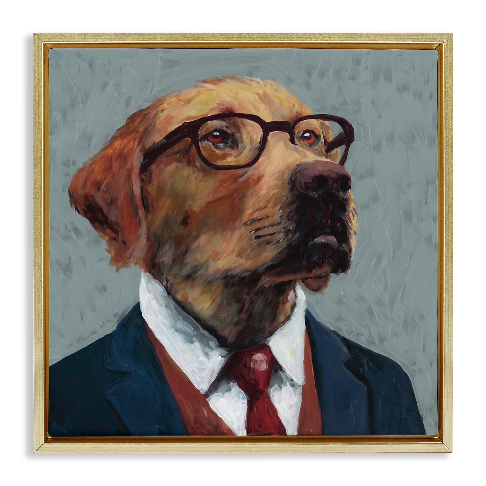 Stupell Industries 'Bark Kent Portrait', Floating Frame Canvas Art, Gold, 25 x 25 Inches, Easy to Hang and Sturdy, Made in USA, by Studio Bautista