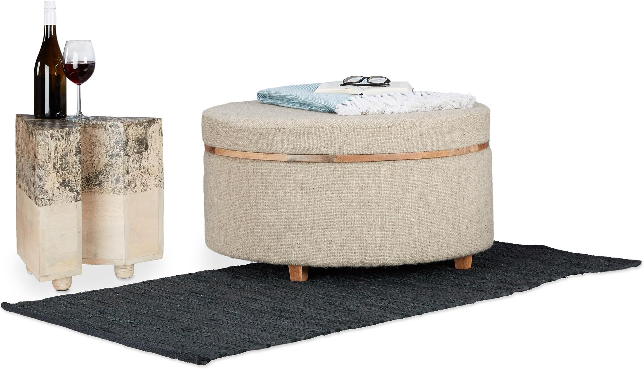 Native Home Stool/Table Combination, Footstool Ottoman and Coffee Table, 2 in 1, HWD: app. 40 x 76 x 76 cm, Beige