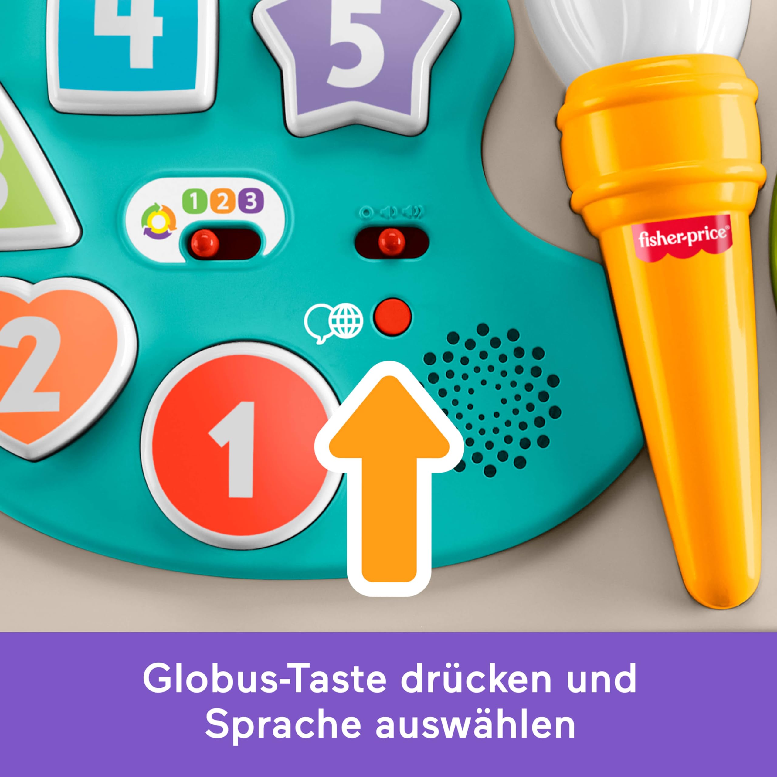 Fisher-Price Lernspaß-Spielzeug für Babys und Kleinkinder, entwicklungsfördernder 4-in-1 Spieltisch und Staffelei mit Musik ab 6 Monaten, mehrsprachige Version, JGW87
