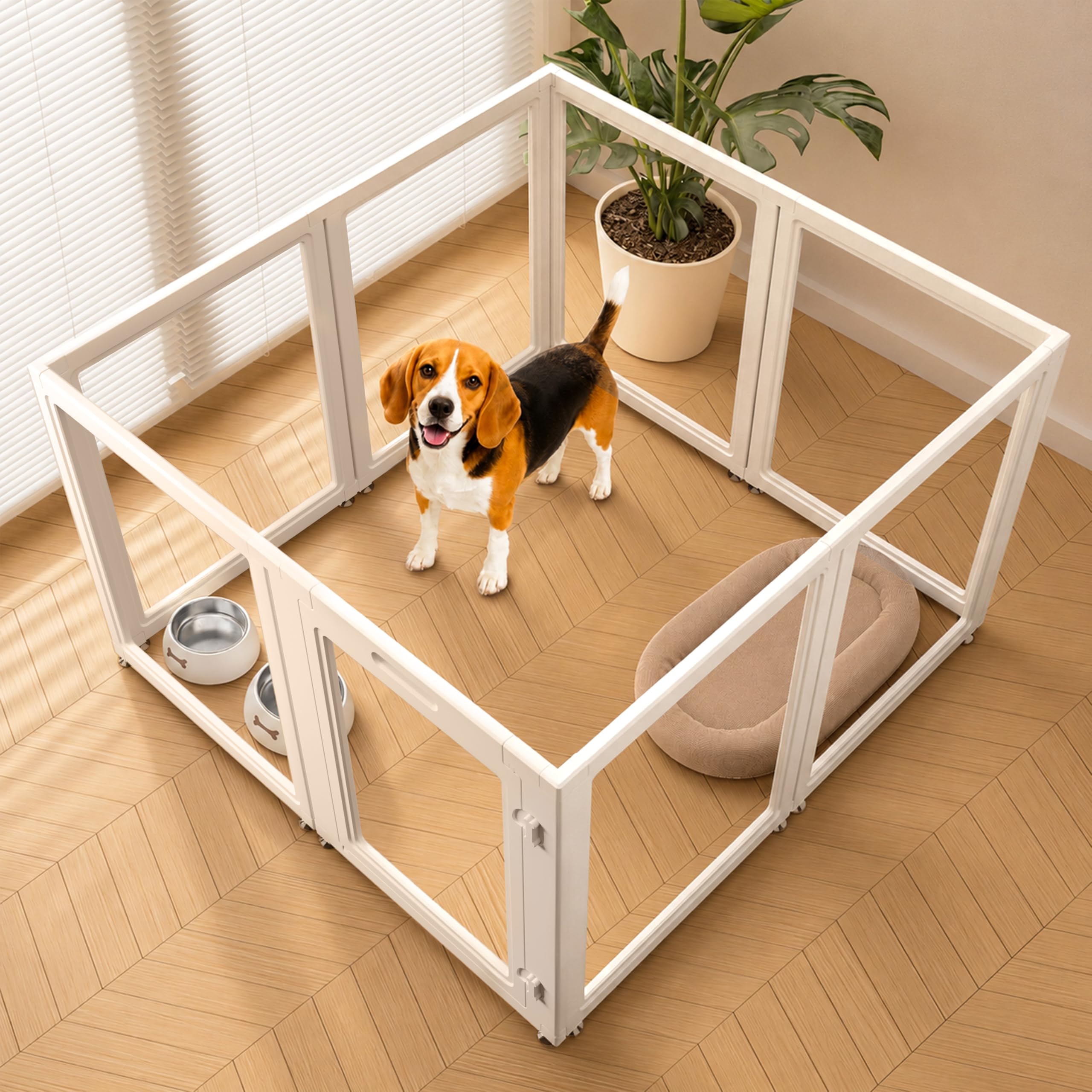 EVERFRONT Corralito de plástico acrílico transparente para perros, corral transparente para perros, fácil de montar, corral para cachorros, gatos, corralito para animales pequeños, corral para perros