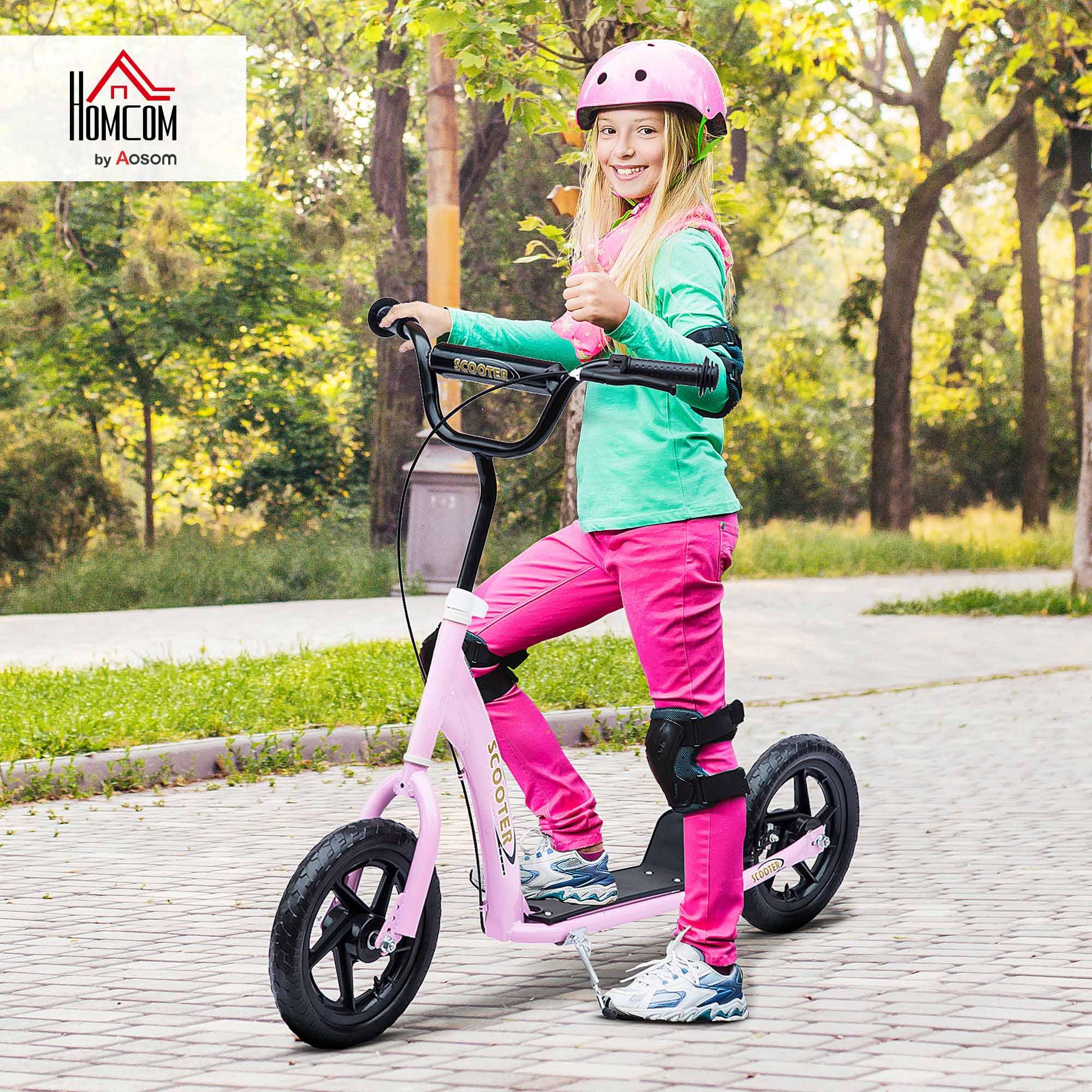 HOMCOM Kick Scooter for Kids 5-12 Years Old, Big Wheel Kids Scooter with Adjustable Height Handlebar, Non-Slip Footplate, Rear Brake, Pink