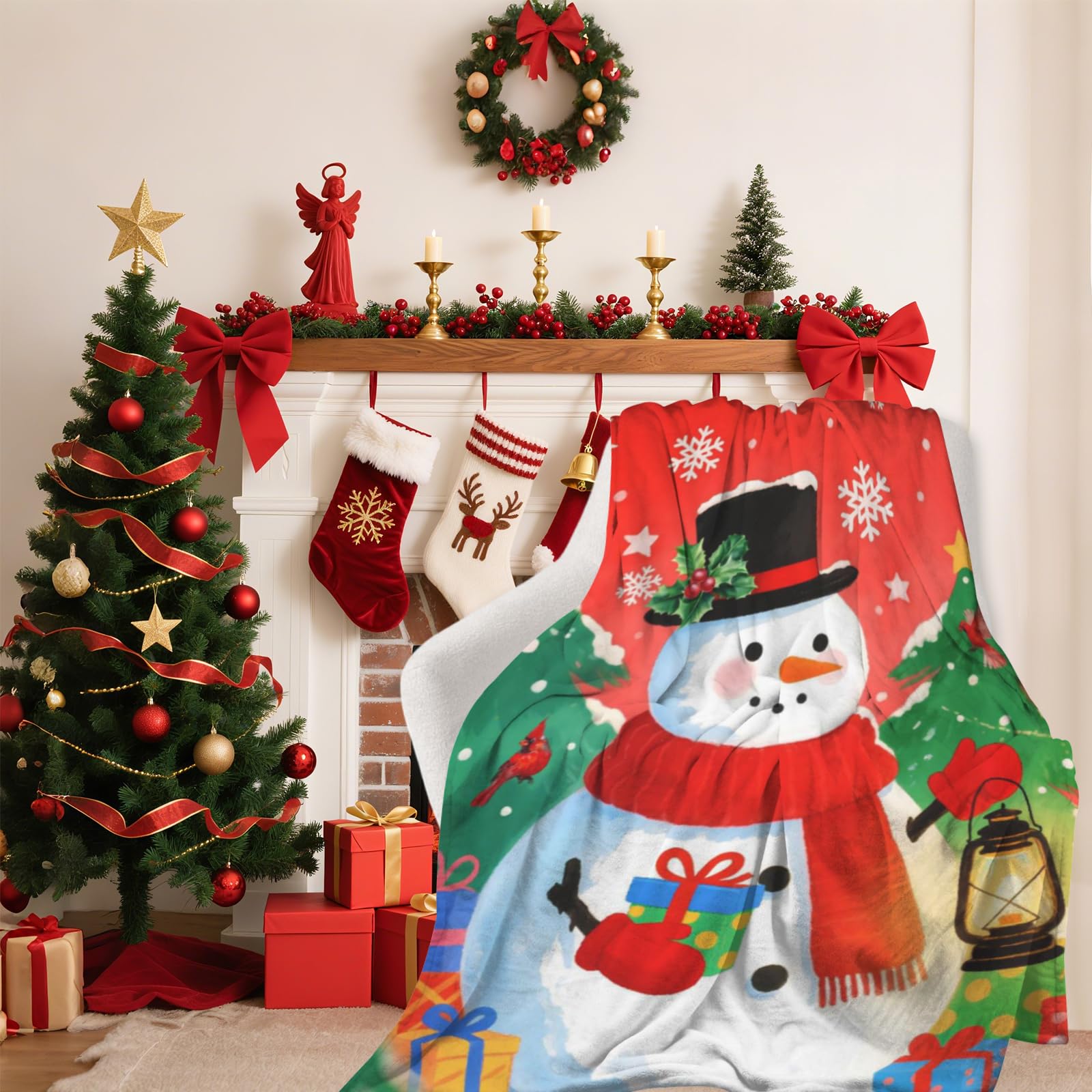 Newhomestyle Xmas Snowman Blankets, Snowflake Christmas Tree Lightweight Anti Pilling Flannel Blanket - Image 4