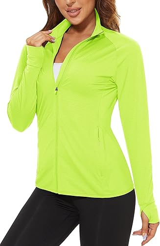 TACVASEN Chaquetas de entrenamiento para mujer, chaqueta atlética ligera, con cremallera, protección UPF 50+, protección UV, camisa de manga larga