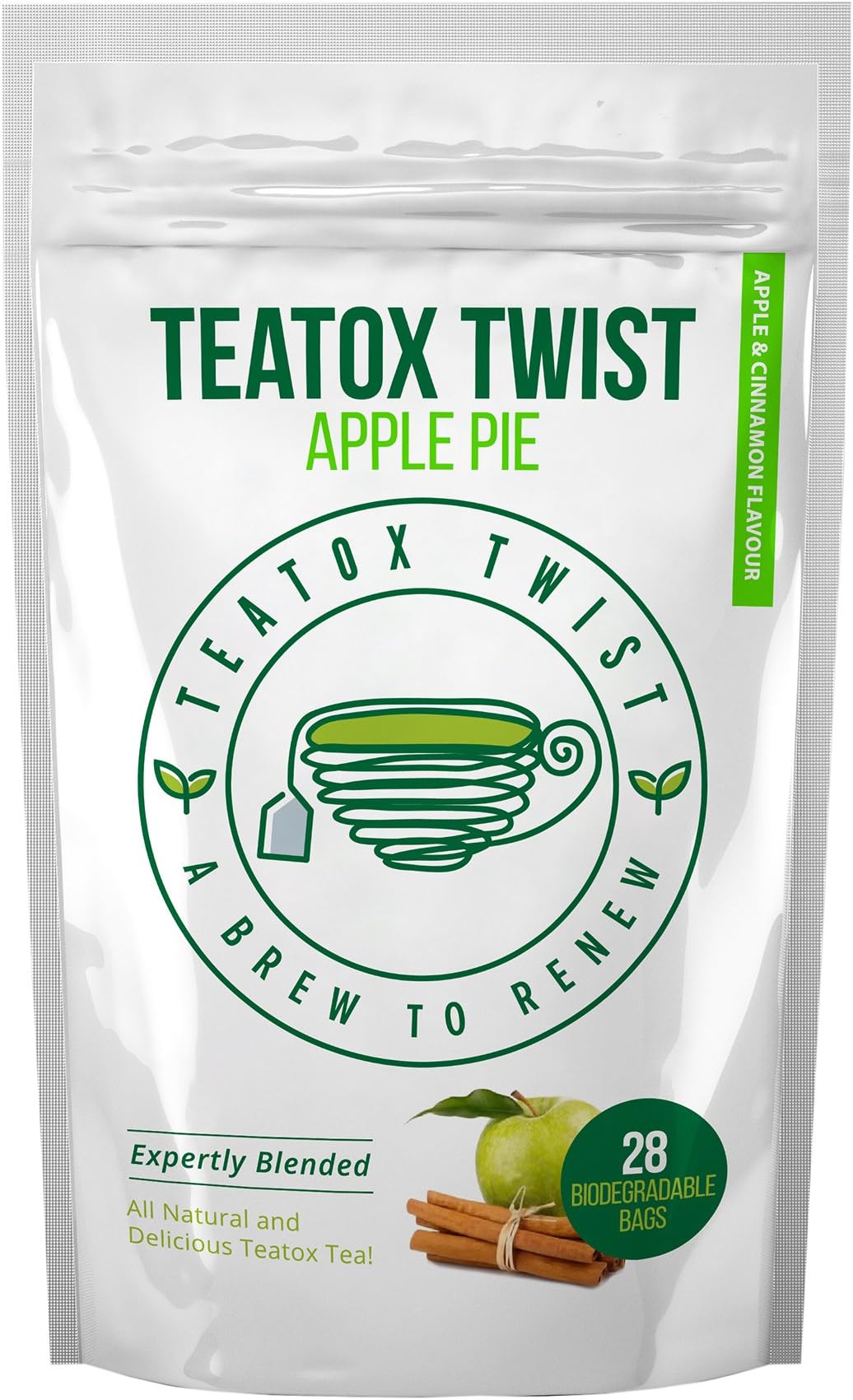 Teatox Twist Apple Pie Flavour 28 Day Plan. Delicious Premium Detox Tea To Drink At Any Time. Fantastic Weight Loss Tea Great Unique And Delicious Herbal Tea Blend. Pack Contains 28 Biodegradable Tea Bags.