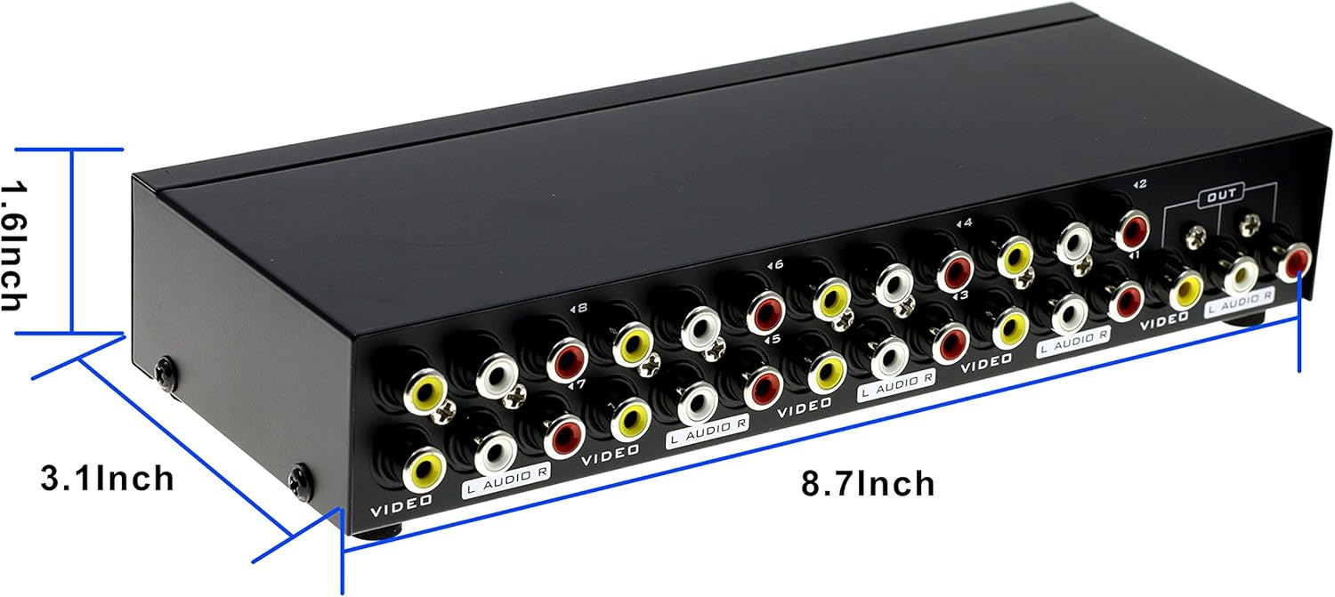 8-Way Composite Video Audio 3 RCA AV Switch Switcher Box Selector 8 in 1 Out 8x1