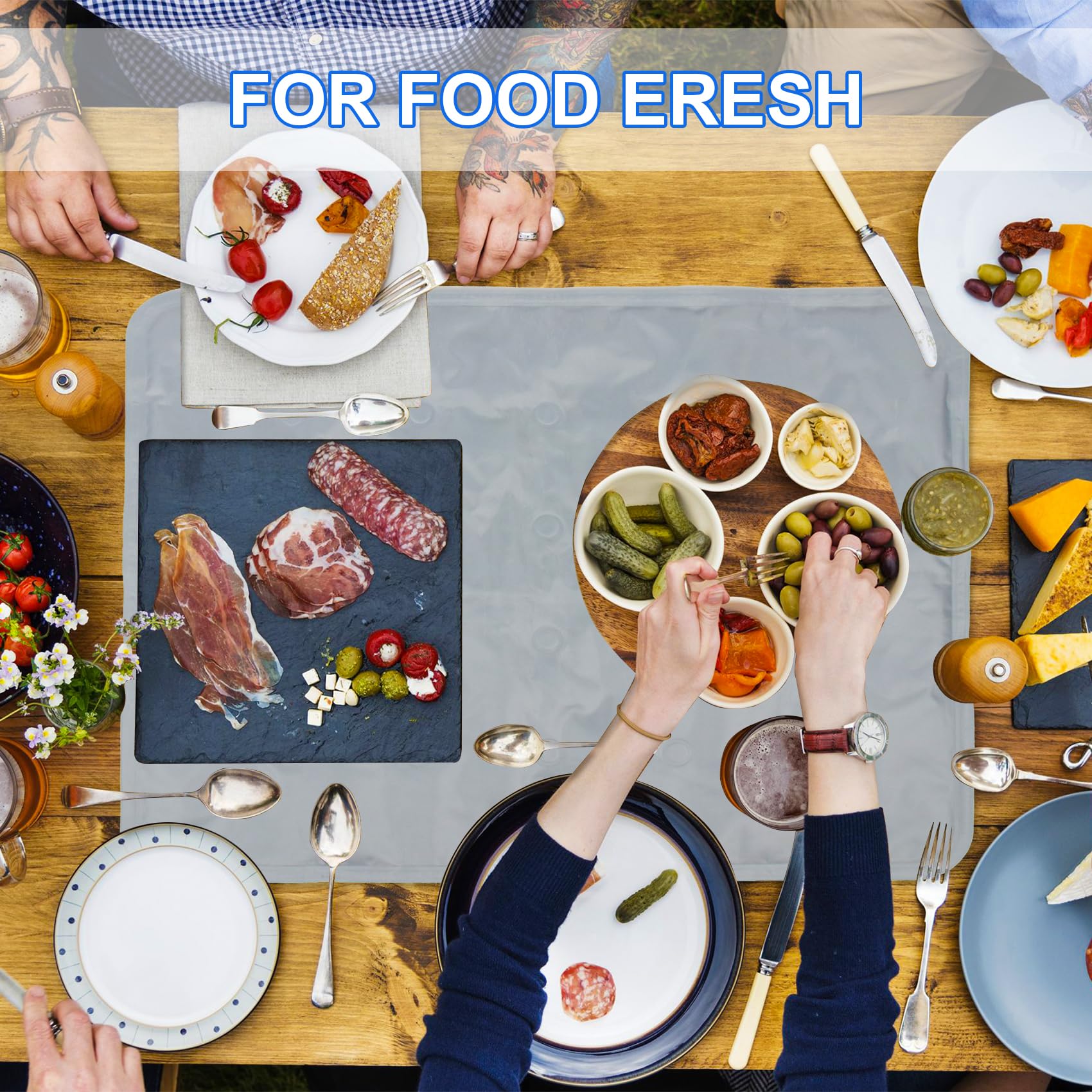 2 tappetini refrigeranti riutilizzabili per mantenere vassoi per alimenti, formaggi, piatti vegetariani freschi e freddi, tappetino refrigerante per salumi e picnic e feste, 50 x 40 cm