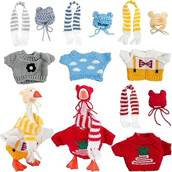 4 Set Desk Goose Outfits 7 inches Mini Desk Goose Clothes Mini Knitting Sweater with Hats & Scarves Desktop Goose Outfits Decor Accessories for Magnetic Desk Goose or Duck Statue