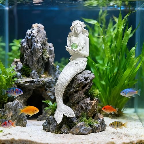 Teaeeno Decoraciones únicas de pecera de sirena, kit de adornos para casa, decoración de acuario, encantadora estatua de decoración de sirena,