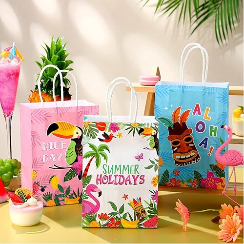Miniatura 3 de 24 bolsas de fiesta con temática hawaiana, bolsa de regalo con cordón para fiesta hawaiana Tiki, piña, bolsas de regalo para fiesta de verano,