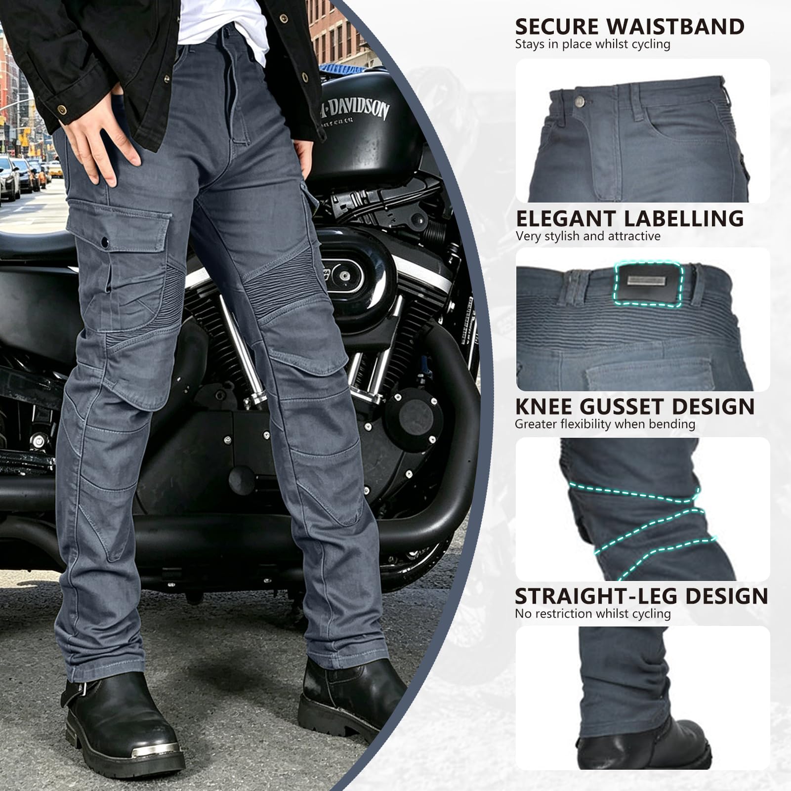 Jeans da Moto da Uomo - Pantaloni da Equitazione in Jeans Denim da Moto con Pantaloni da Motociclista con Armatura Rimovibile per Uomo